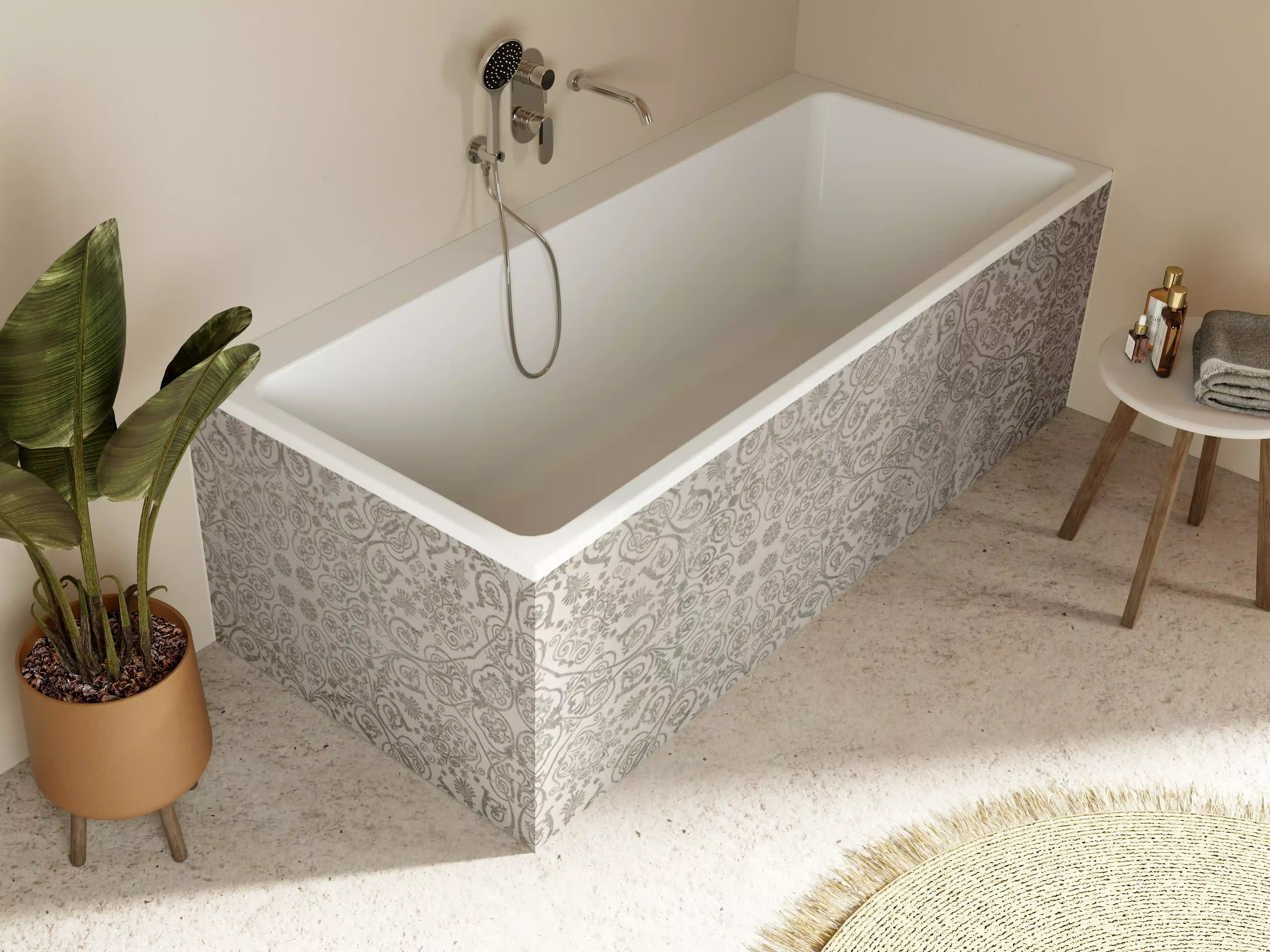 Badewannen-Rückwand - Keramikfliese mit abstraktem Mosaik-Blumenmuster