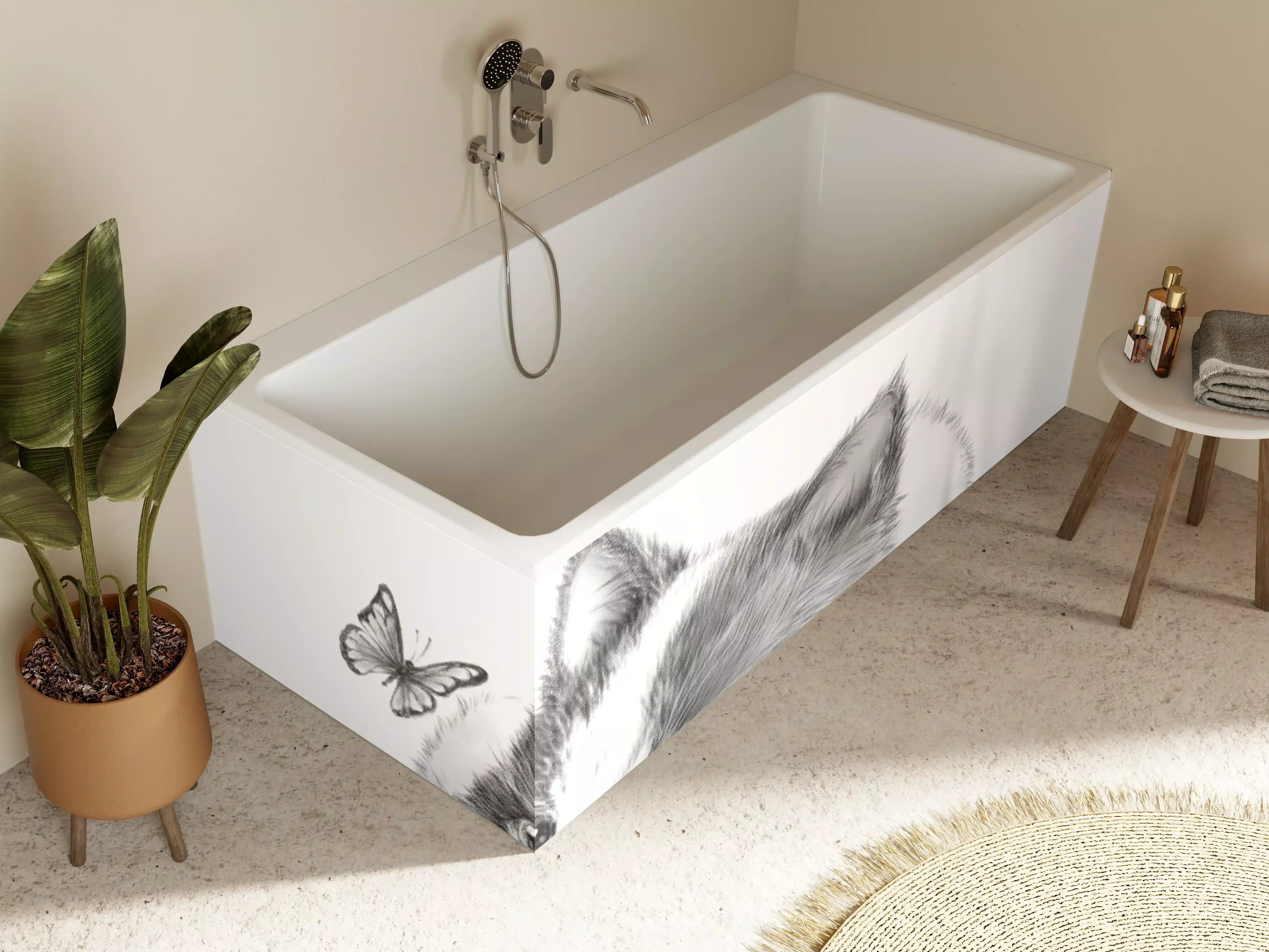 Badewannen-Rückwand - Kindermotiv einer Katze - Schwarz-weiß