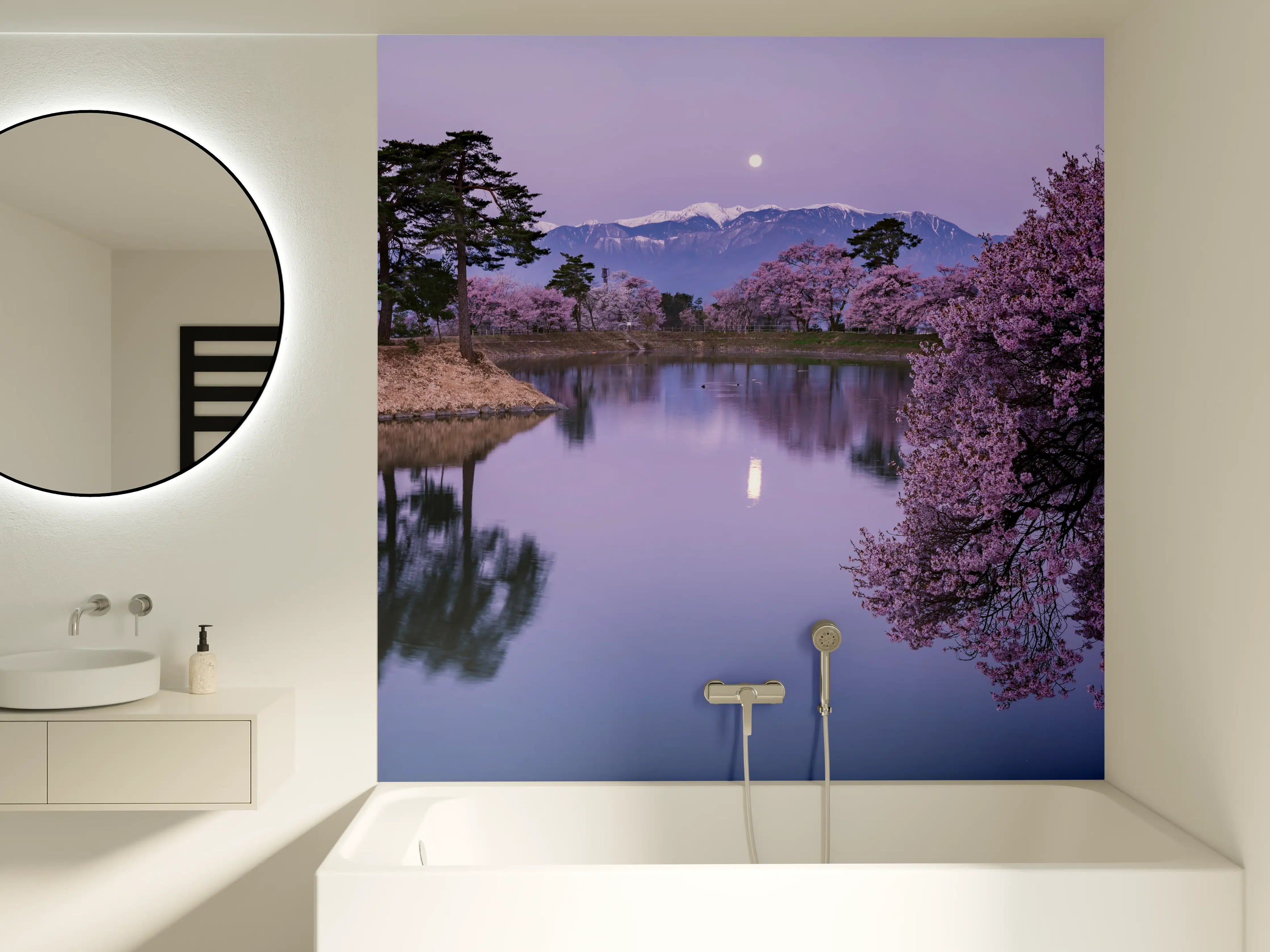 Badewannen-Rückwand - Kirschblüte - Vollmond
