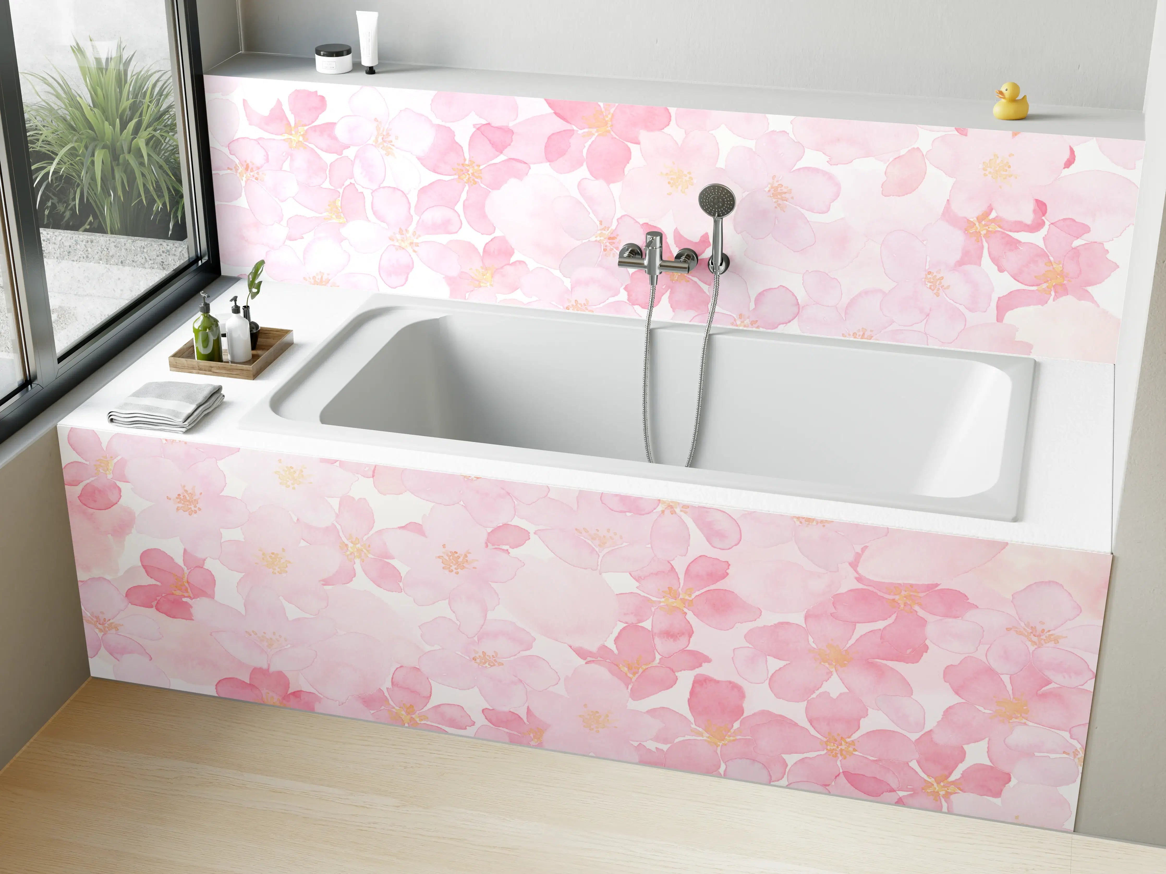 Badewannen-Rückwand - Kirschblüten auf weißem Hintergrund