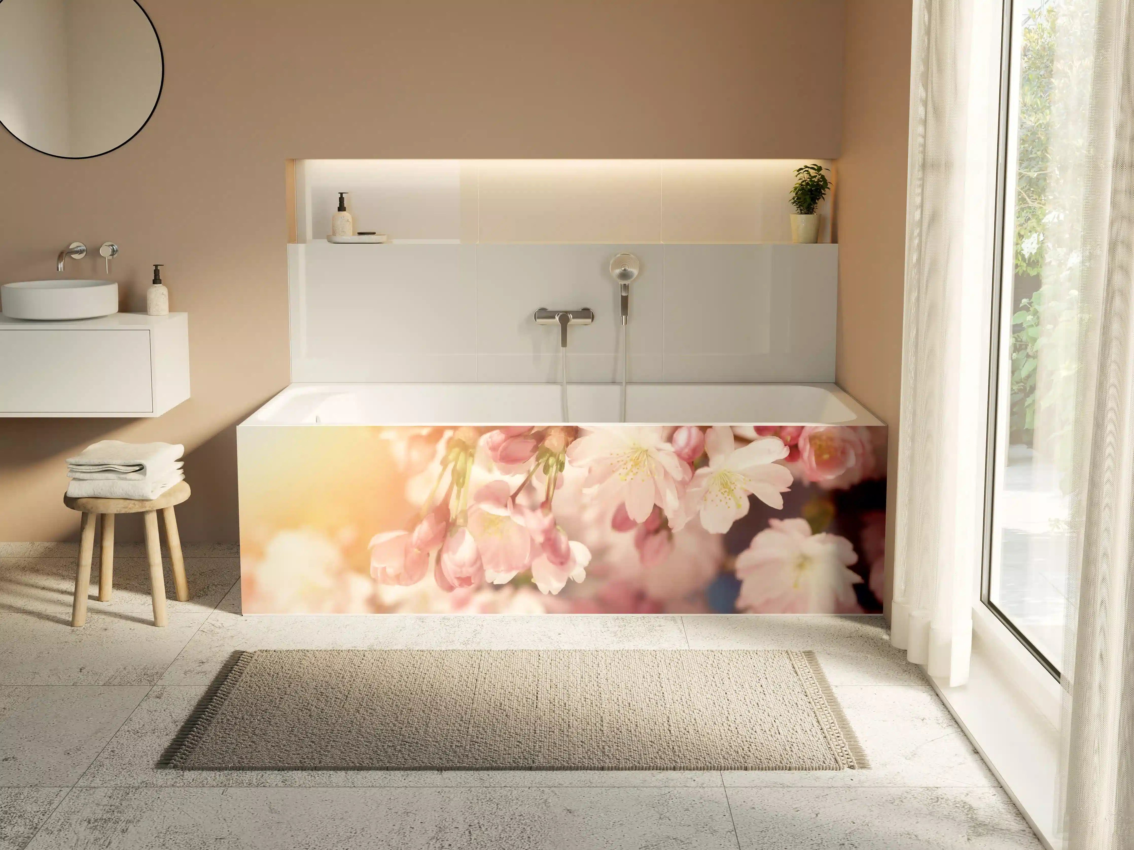 Badewannen-Rückwand - Kirschblüten im Sonnenlicht