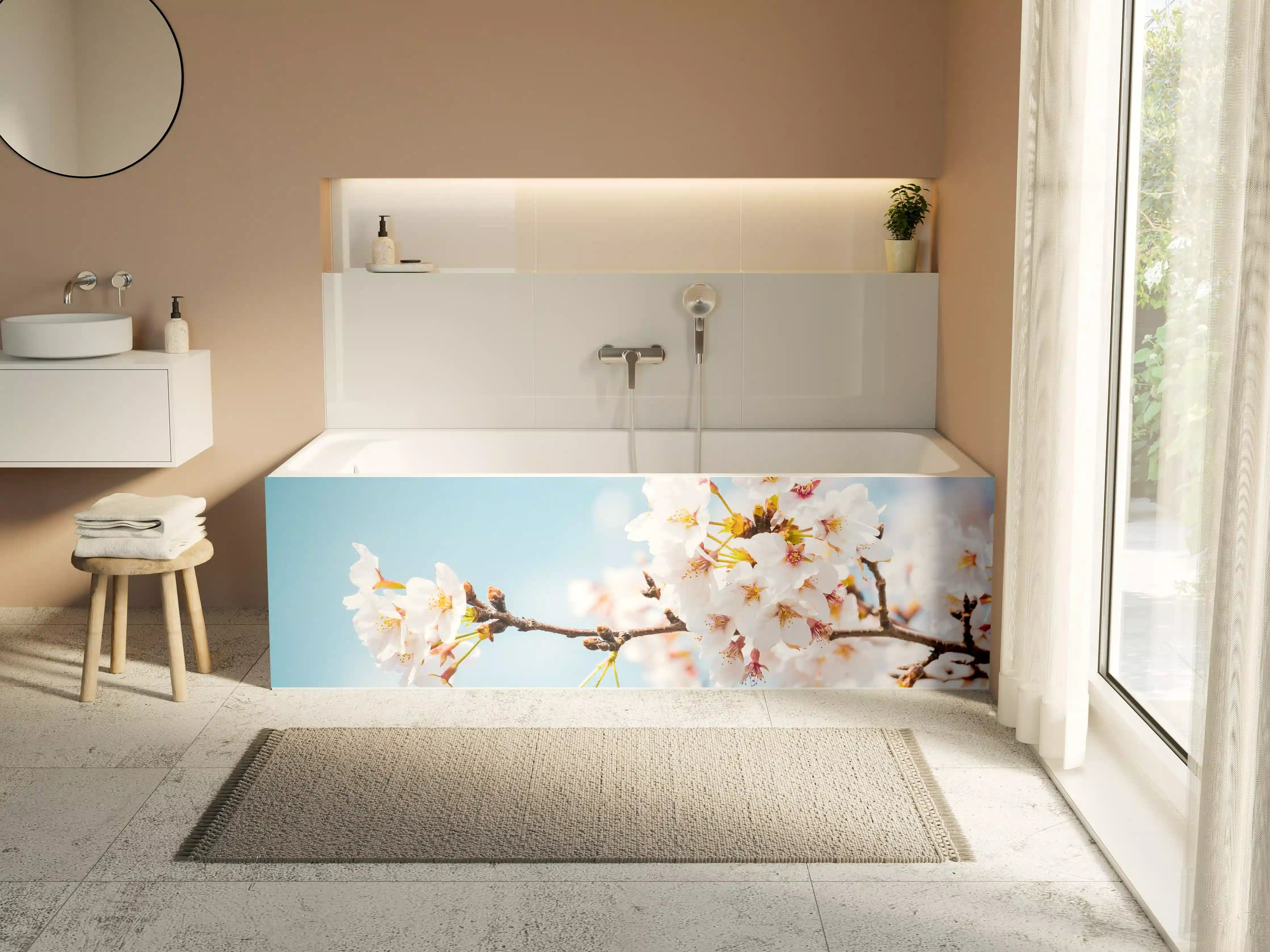 Badewannen-Rückwand - Kirschblüten in voller Blüte