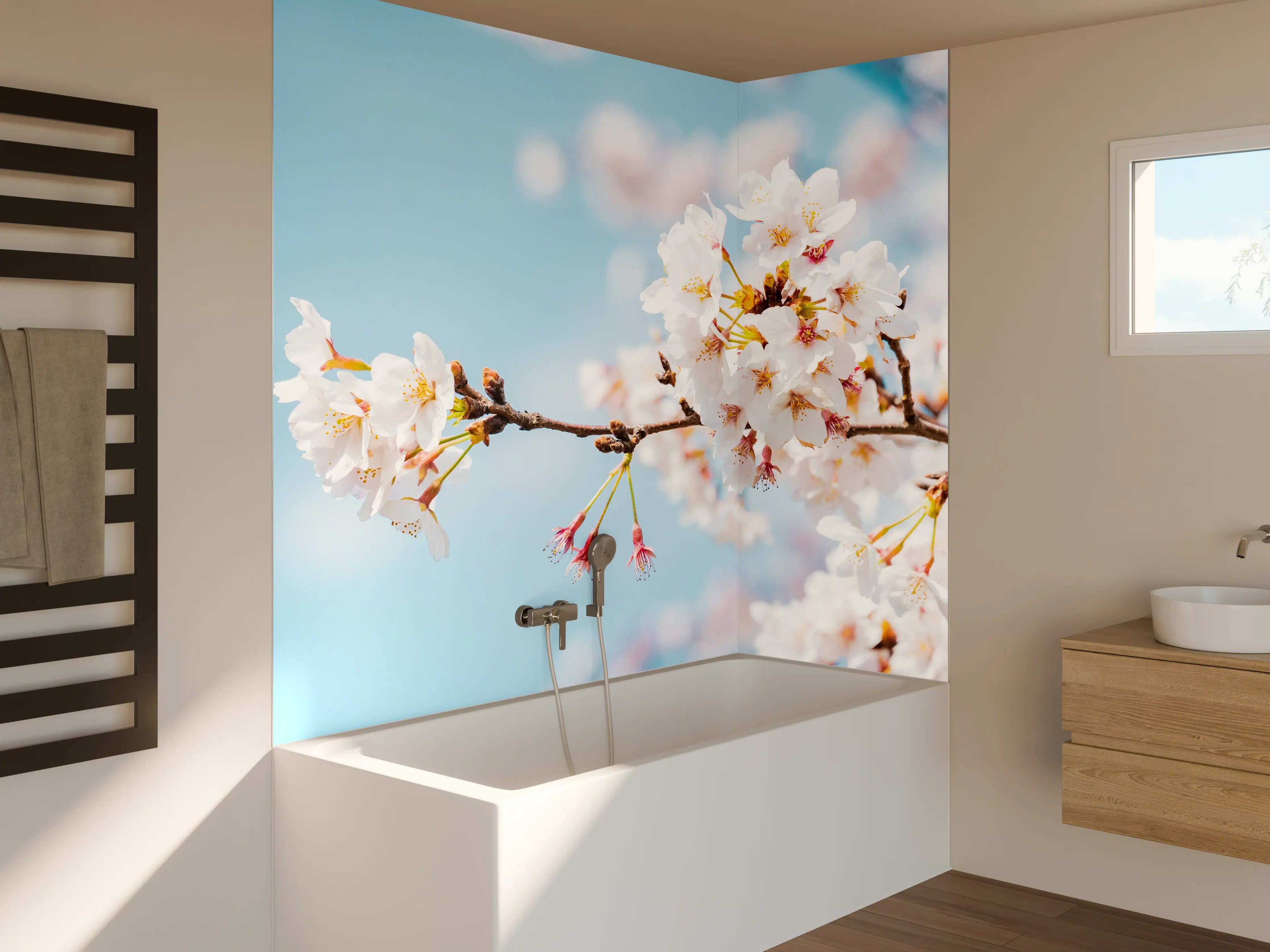 Badewannen-Rückwand - Kirschblüten in voller Blüte