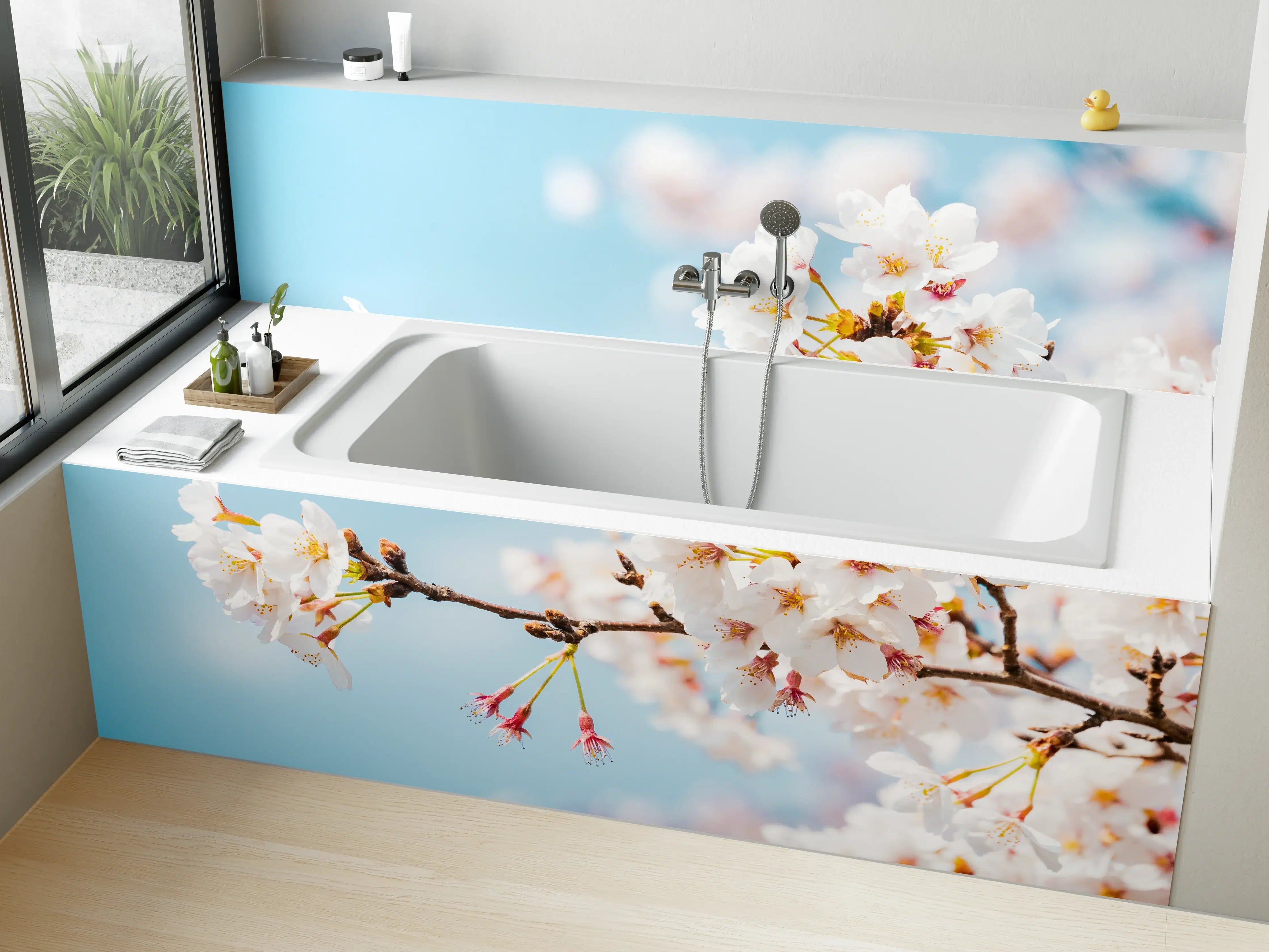 Badewannen-Rückwand - Kirschblüten in voller Blüte