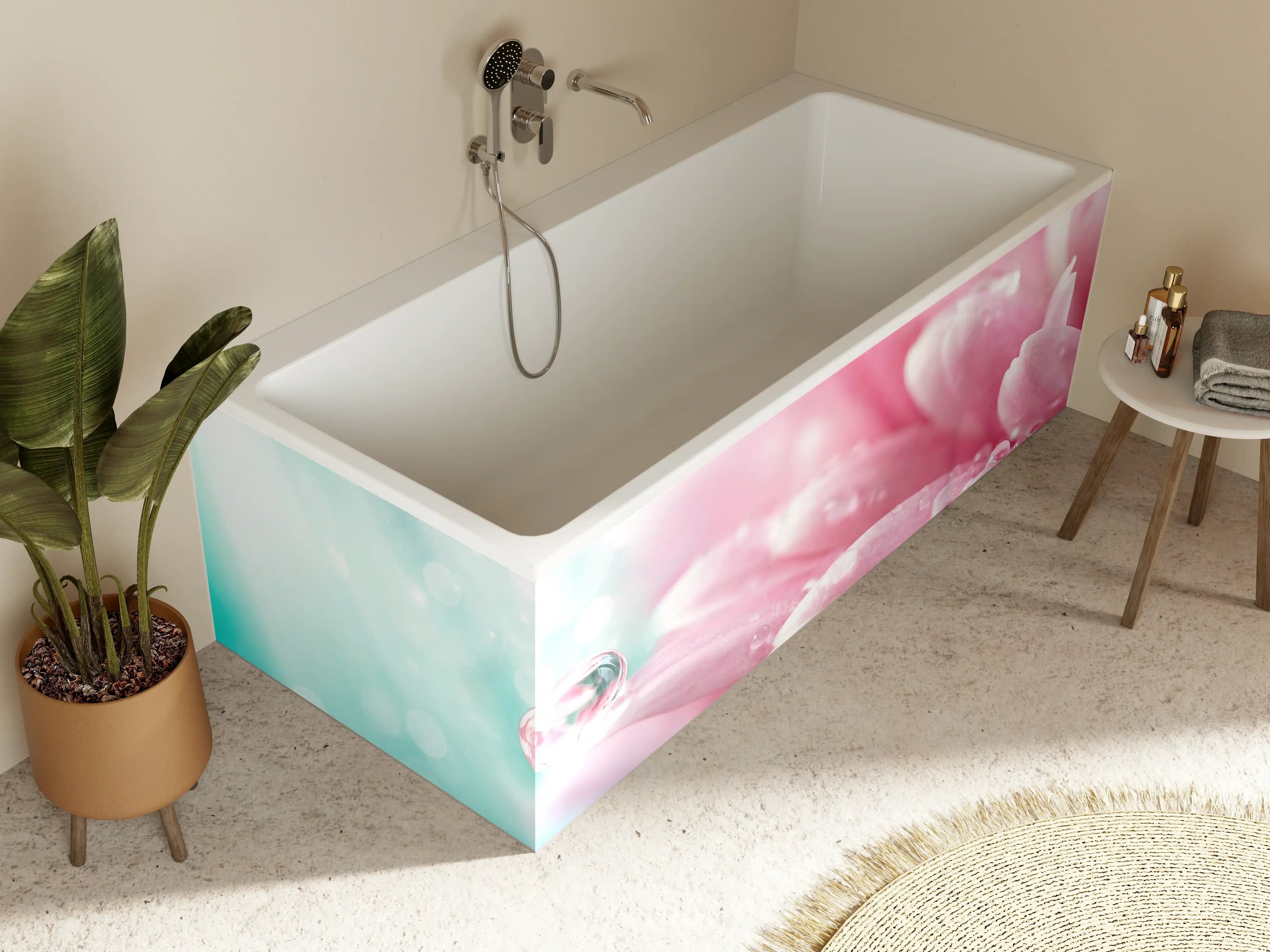 Badewannen-Rückwand - Klarer Wassertropfen auf Chrysantheme