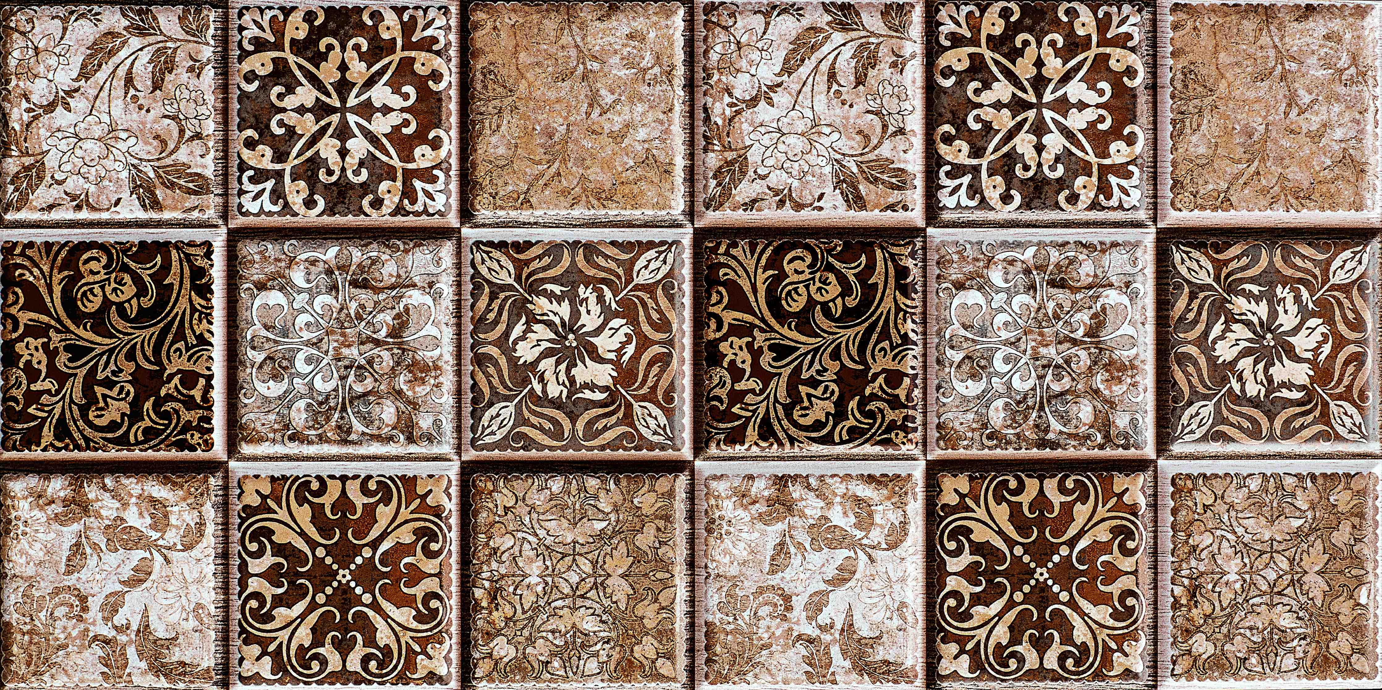 Badewannen-Rückwand-Klassische Fliesenmuster in Creme und Braun