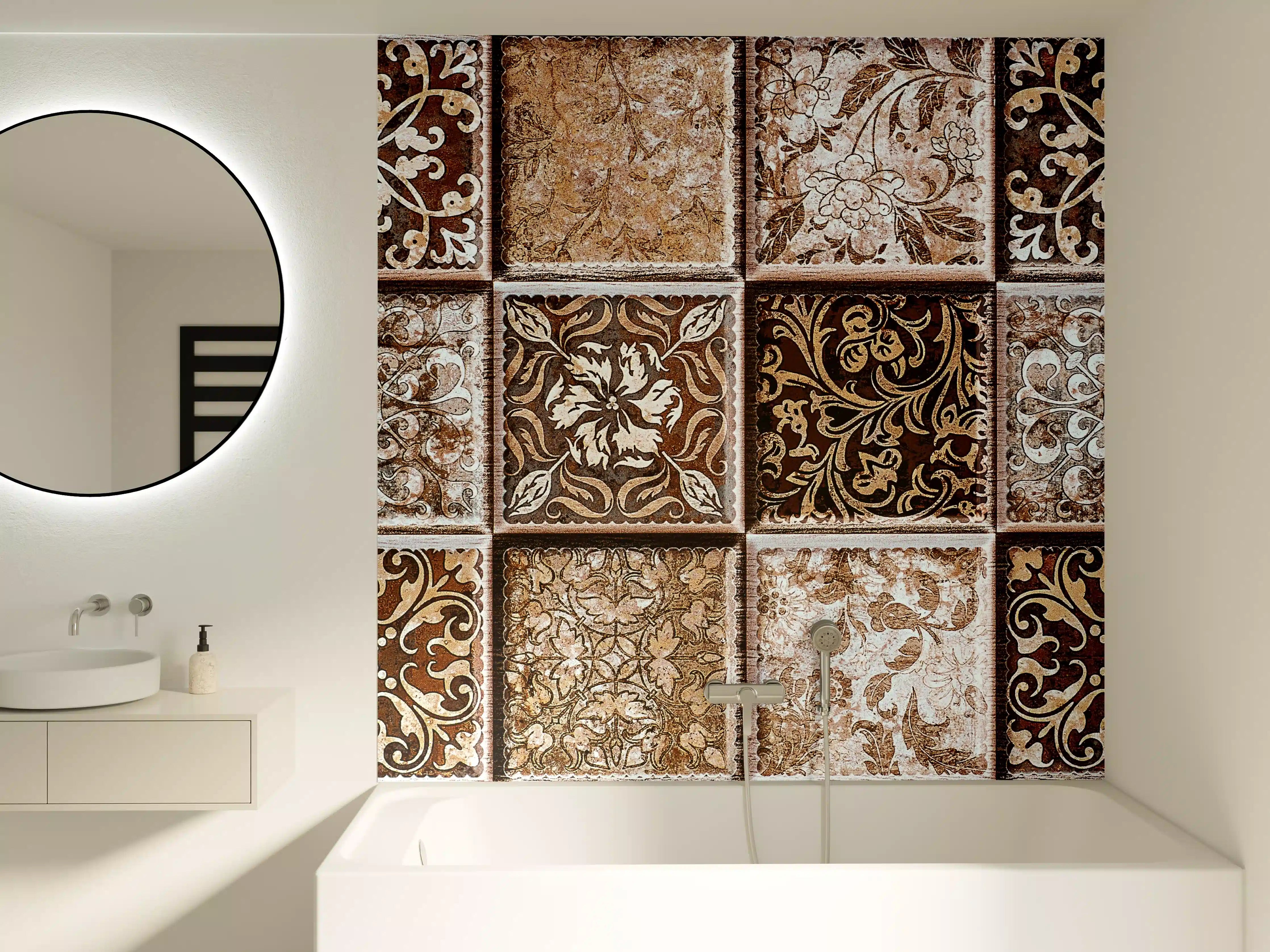 Badewannen-Rückwand - Klassische Fliesenmuster in Creme und Braun