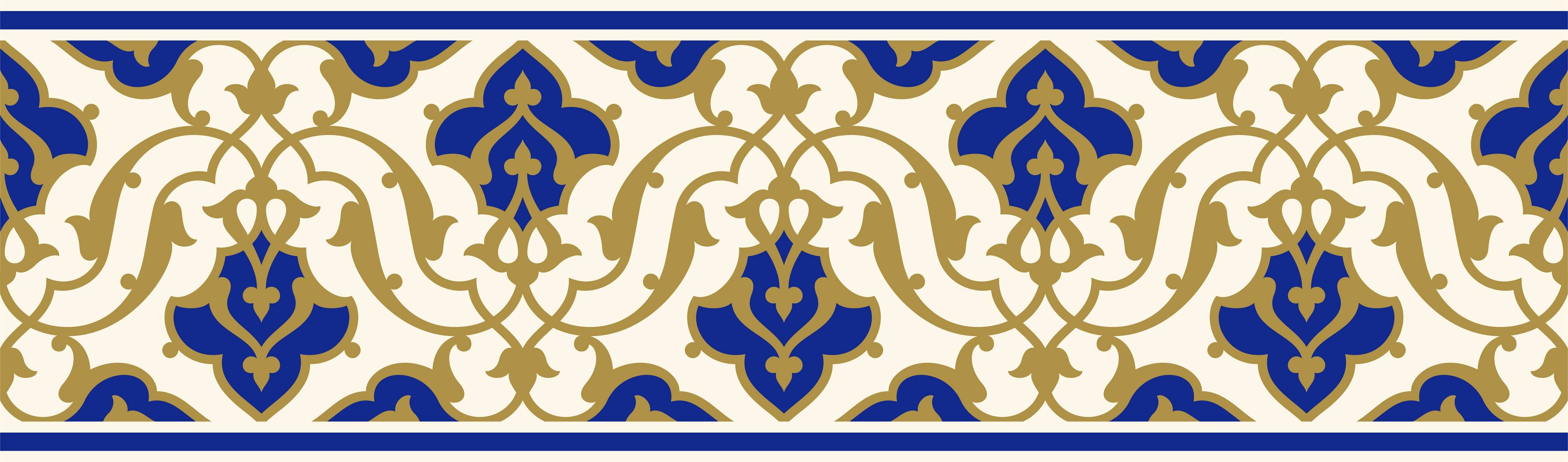 Badewannen-Rückwand-Klassischer Fliesenmuster in Blau-Gold
