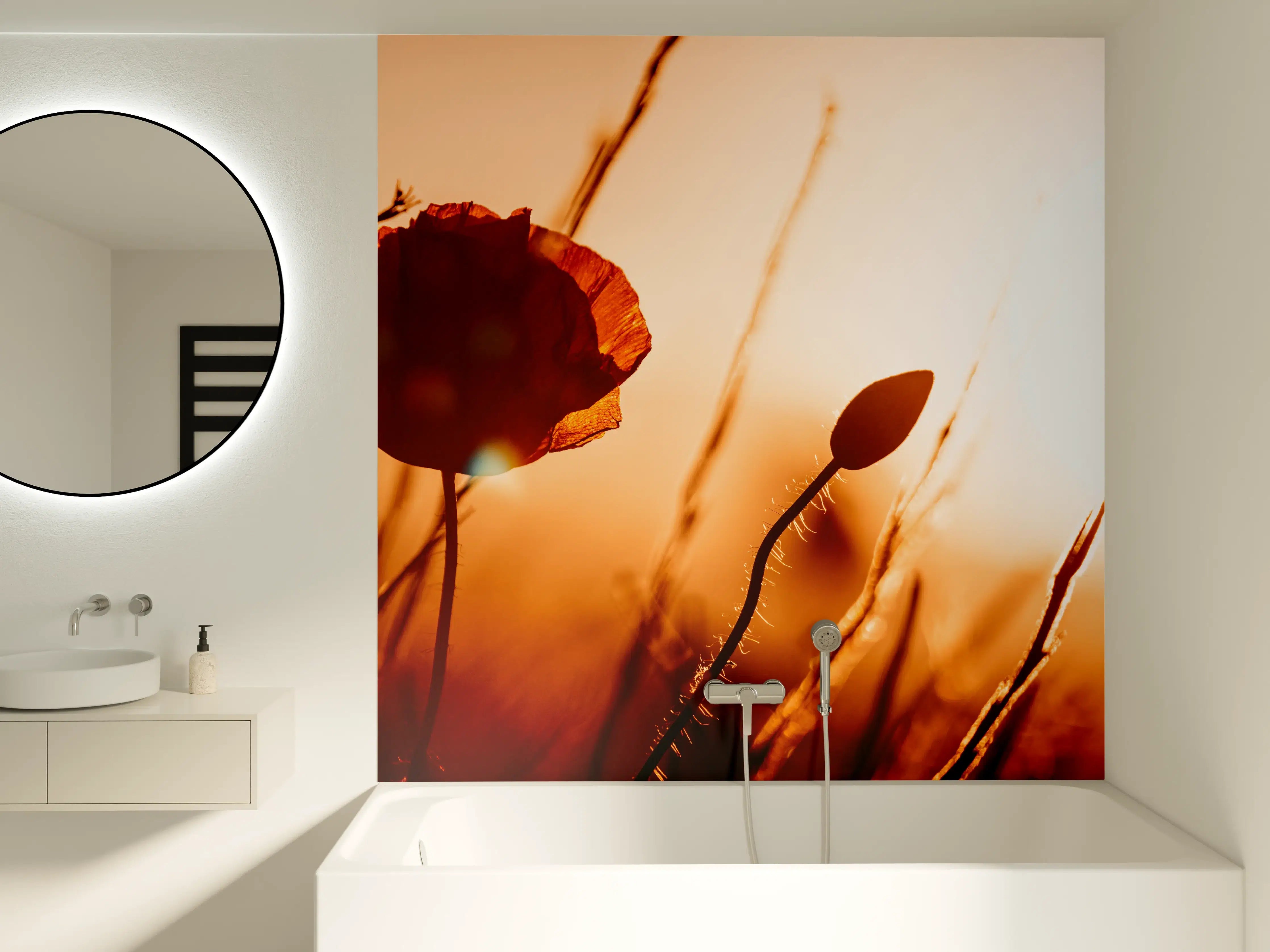 Badewannen-Rückwand - Klatschmohn bei Sonnenuntergang