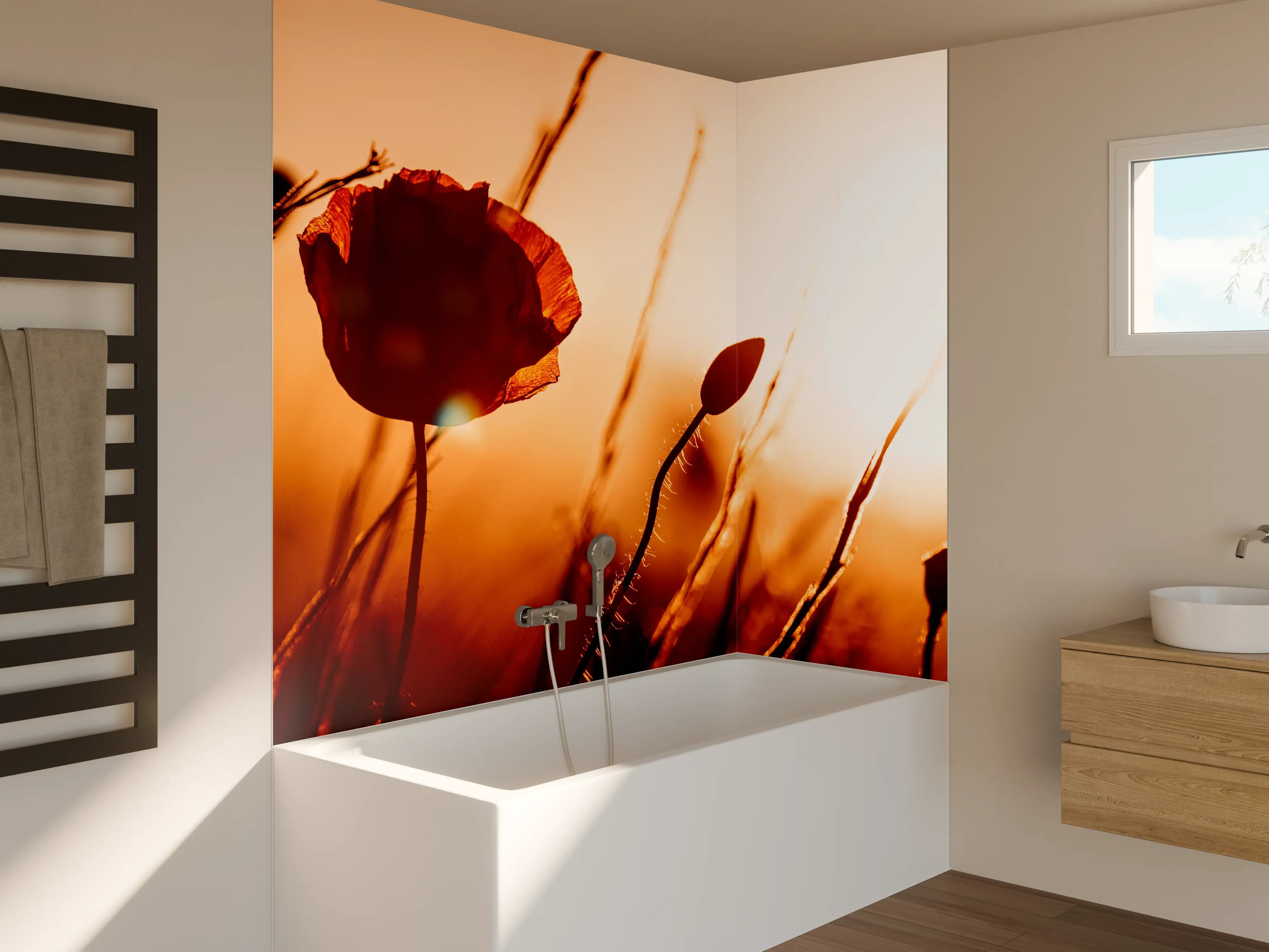 Badewannen-Rückwand - Klatschmohn bei Sonnenuntergang