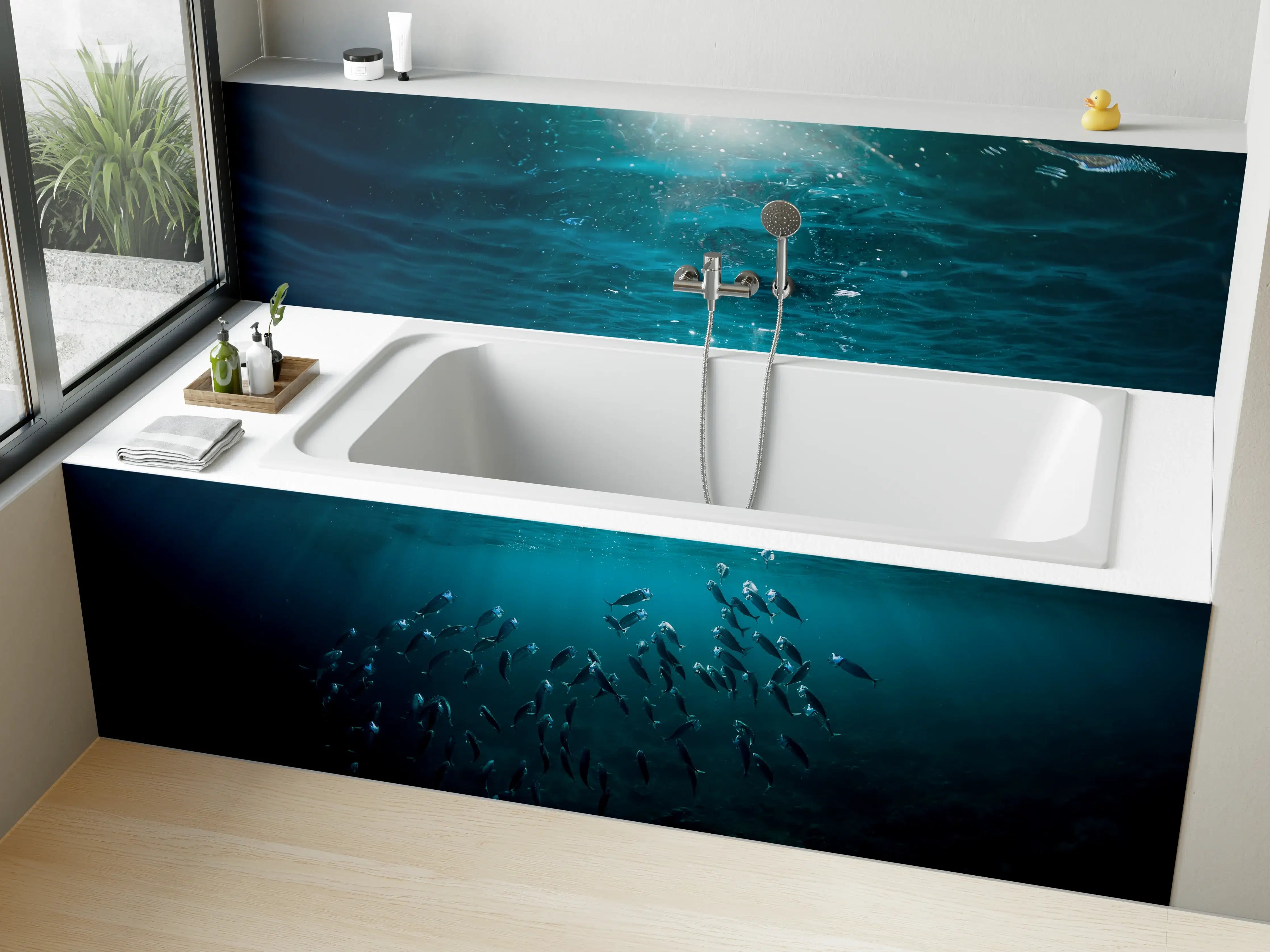 Badewannen-Rückwand - Kleiner Fischschwarm Unterwasser