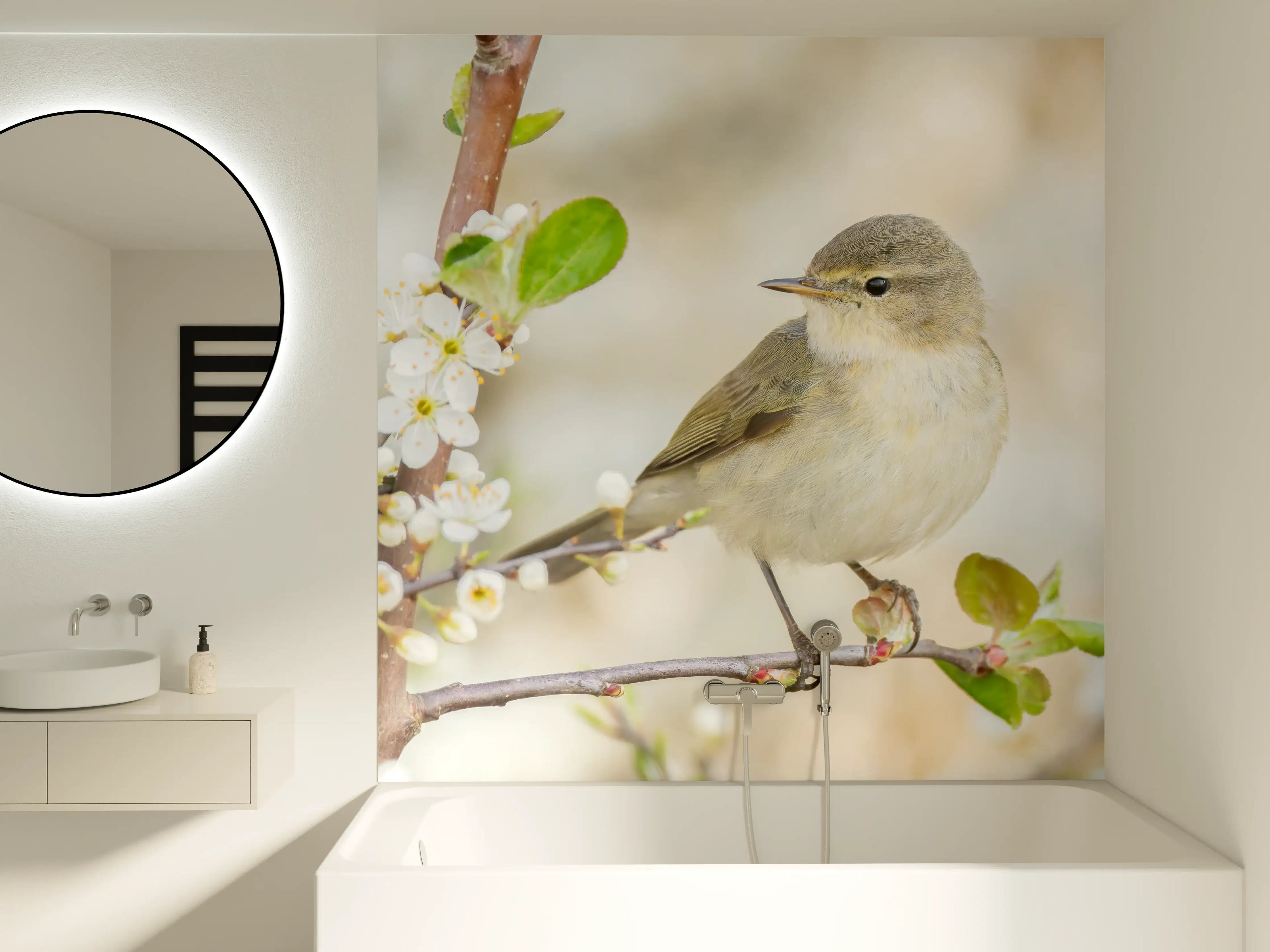Badewannen-Rückwand - Kleiner Vogel am Baumzweig