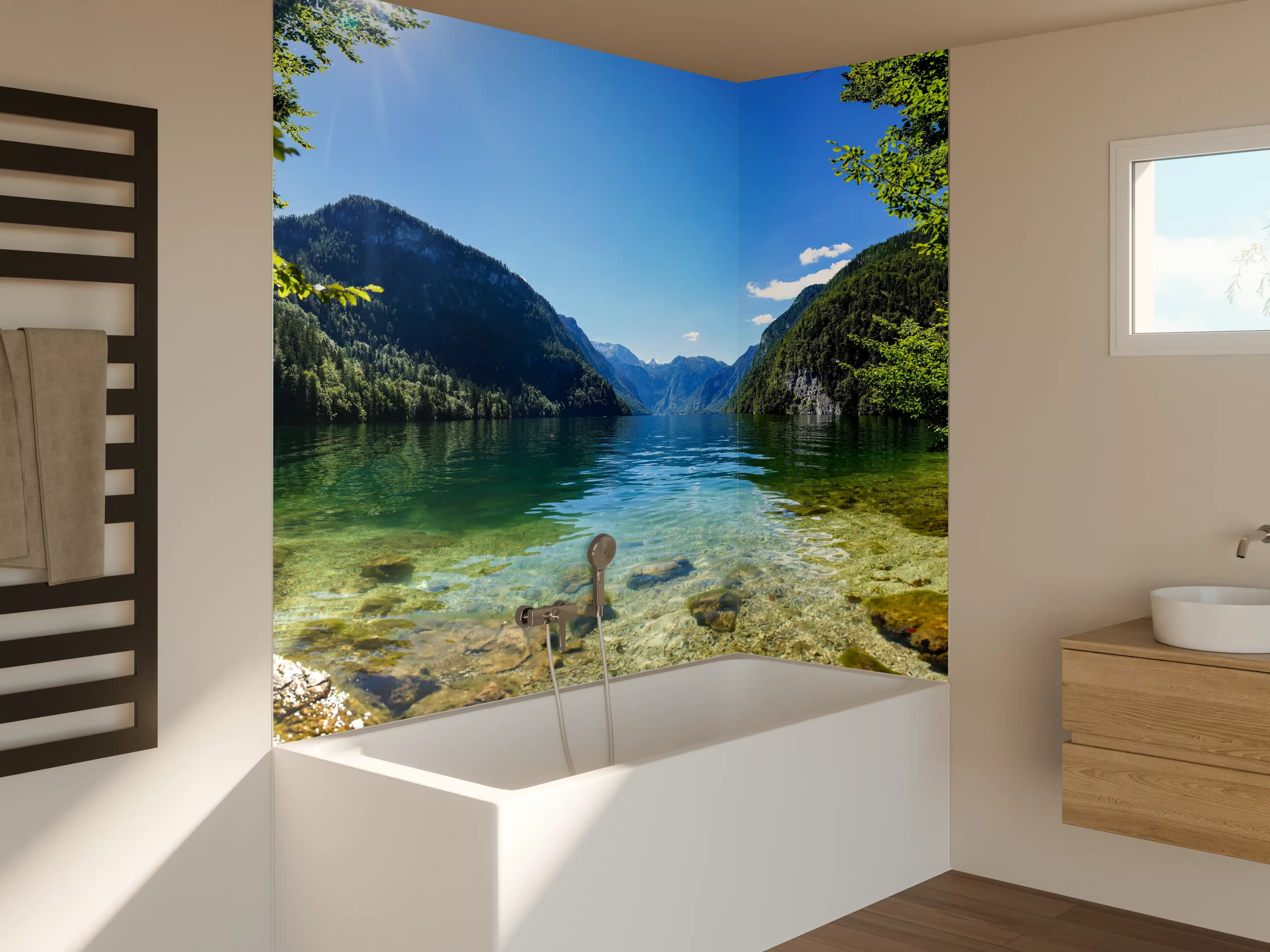 Badewannen-Rückwand - Königsee & Berge in Alpen