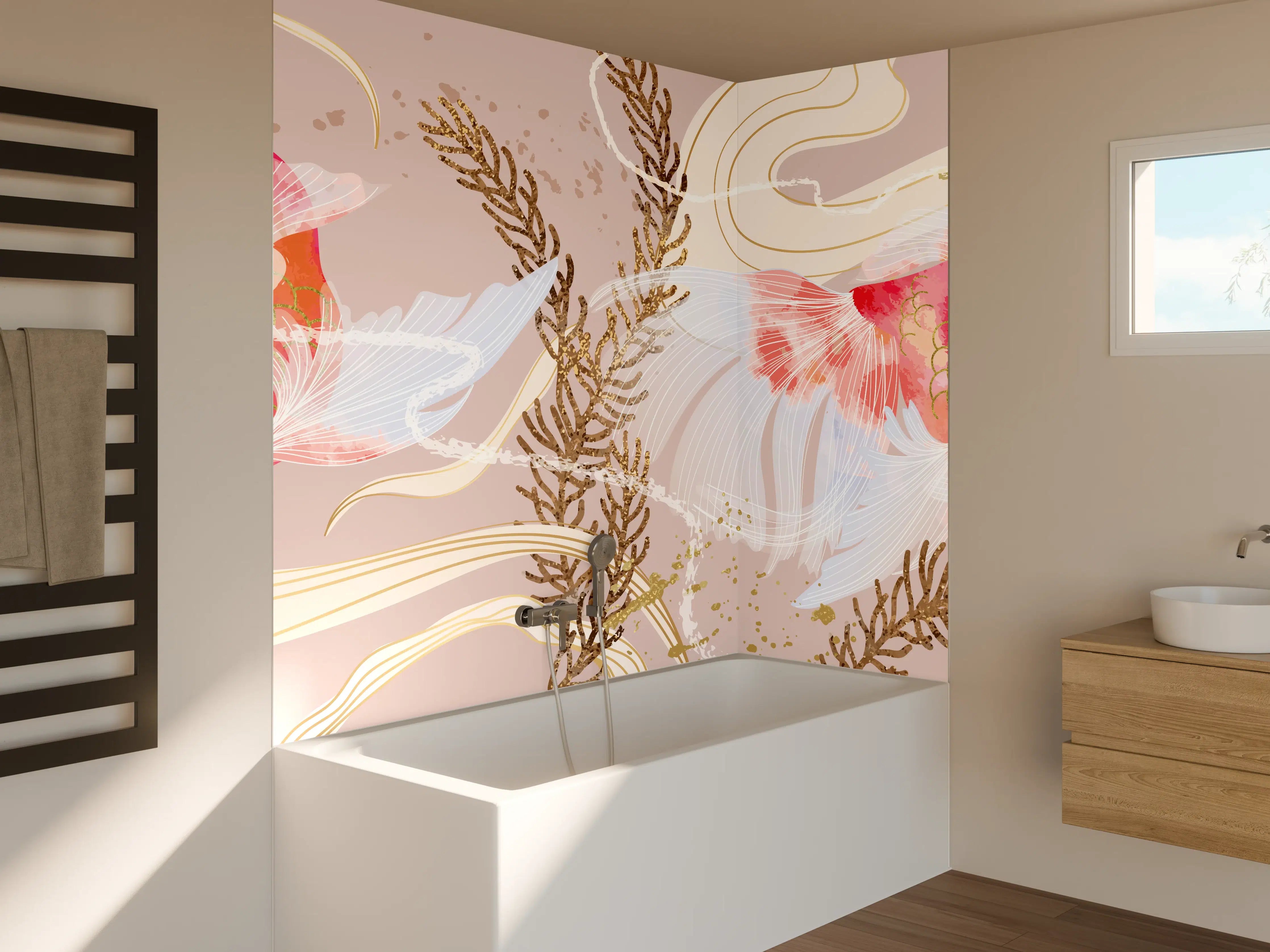 Badewannen-Rückwand - Koi-Karpfen Kunst Illustration