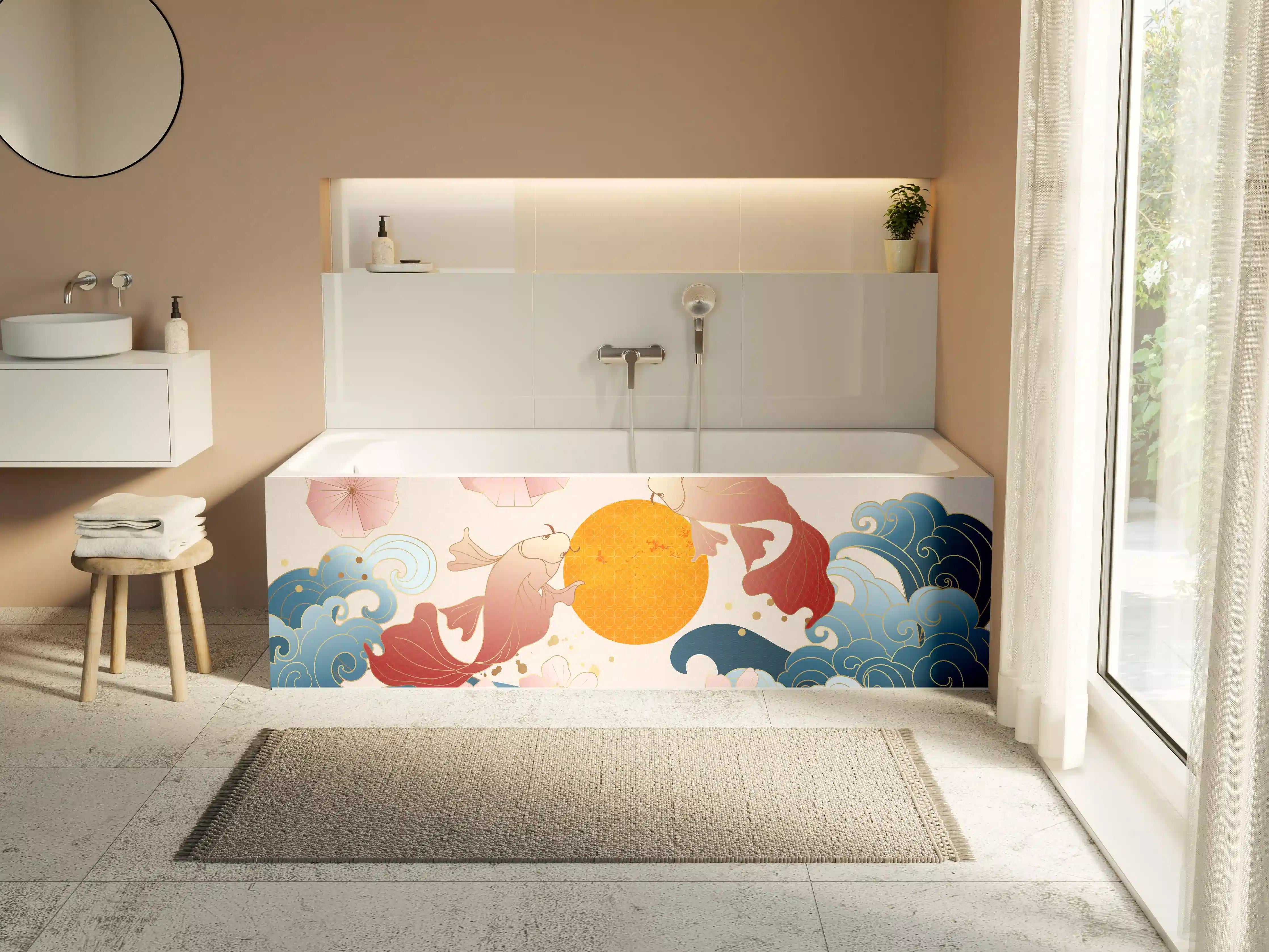 Badewannen-Rückwand - Koi-Karpfen-Ornament-Grafik