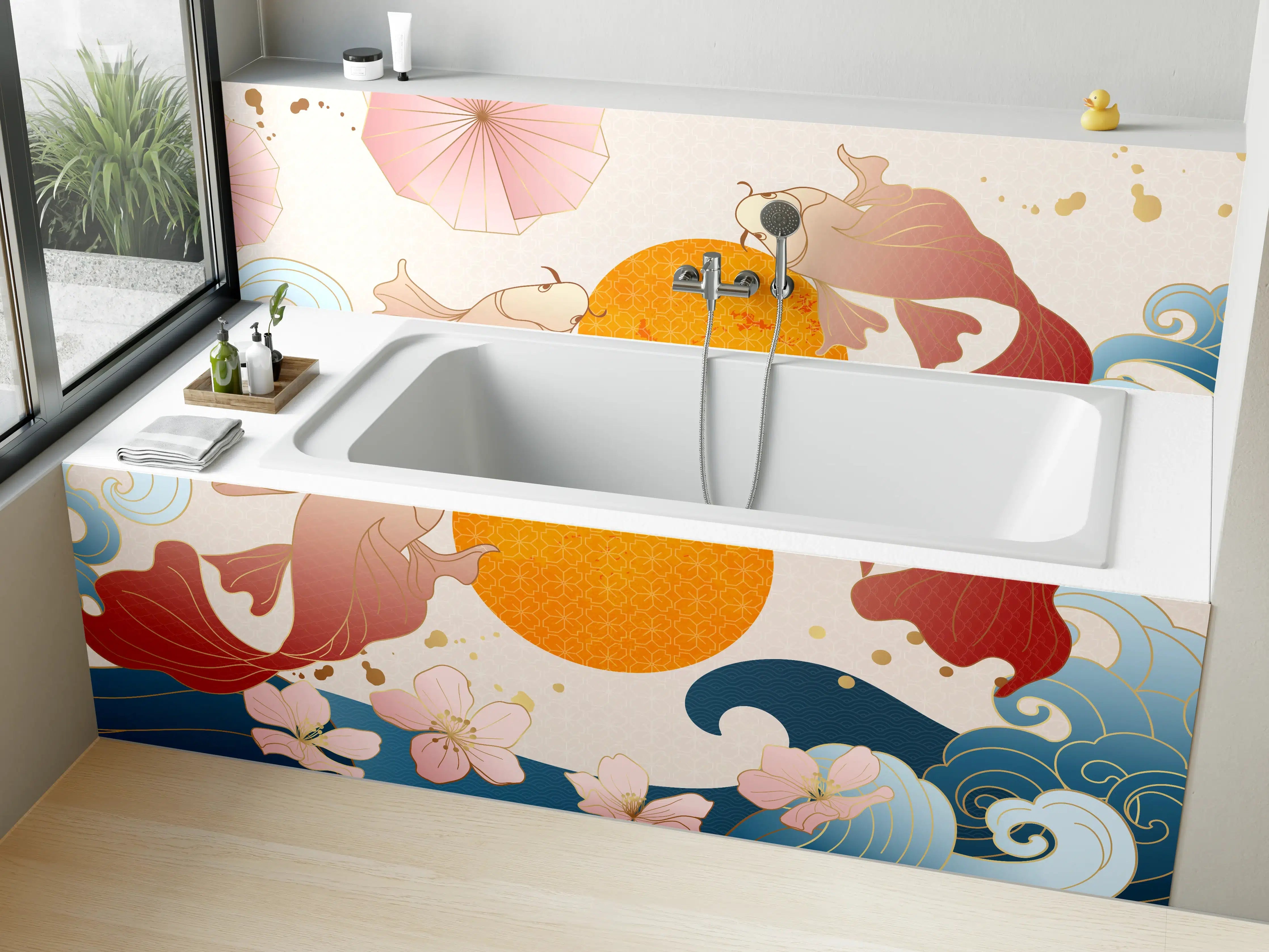 Badewannen-Rückwand - Koi-Karpfen-Ornament-Grafik