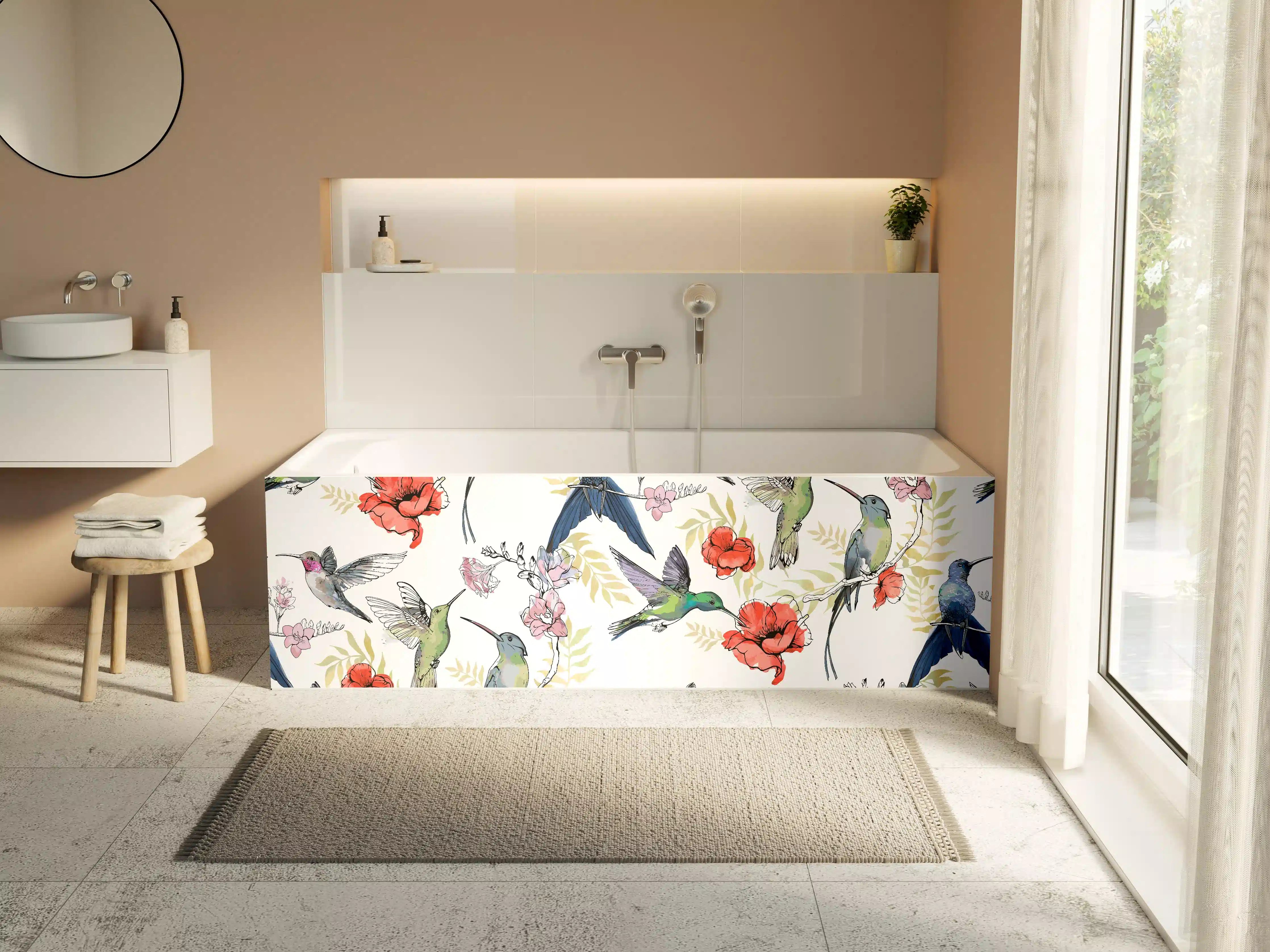 Badewannen-Rückwand - Kolibri Blumenmuster Design