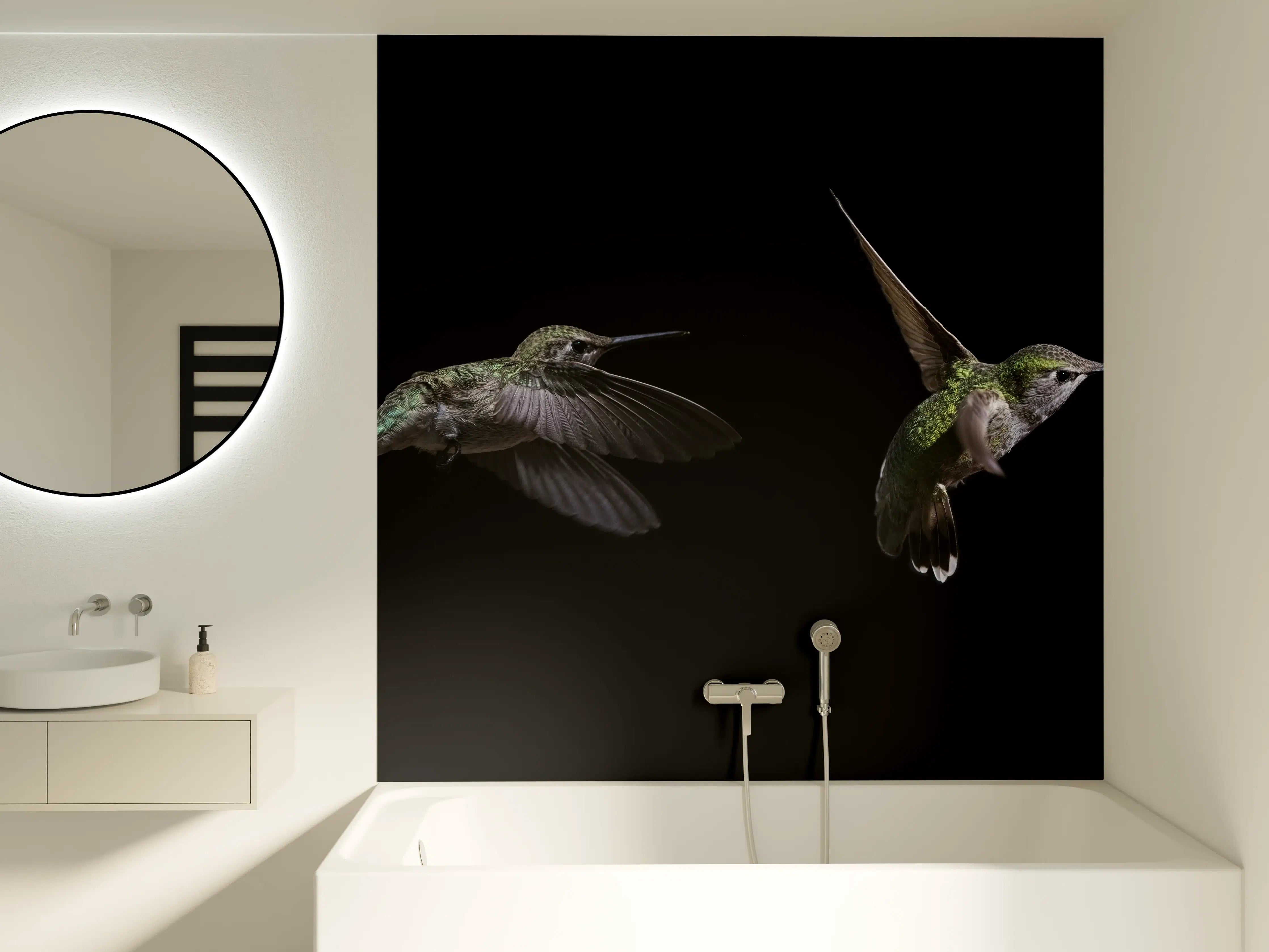 Badewannen-Rückwand - Kolibri beim Fressen der Aloe Vera-Blüte