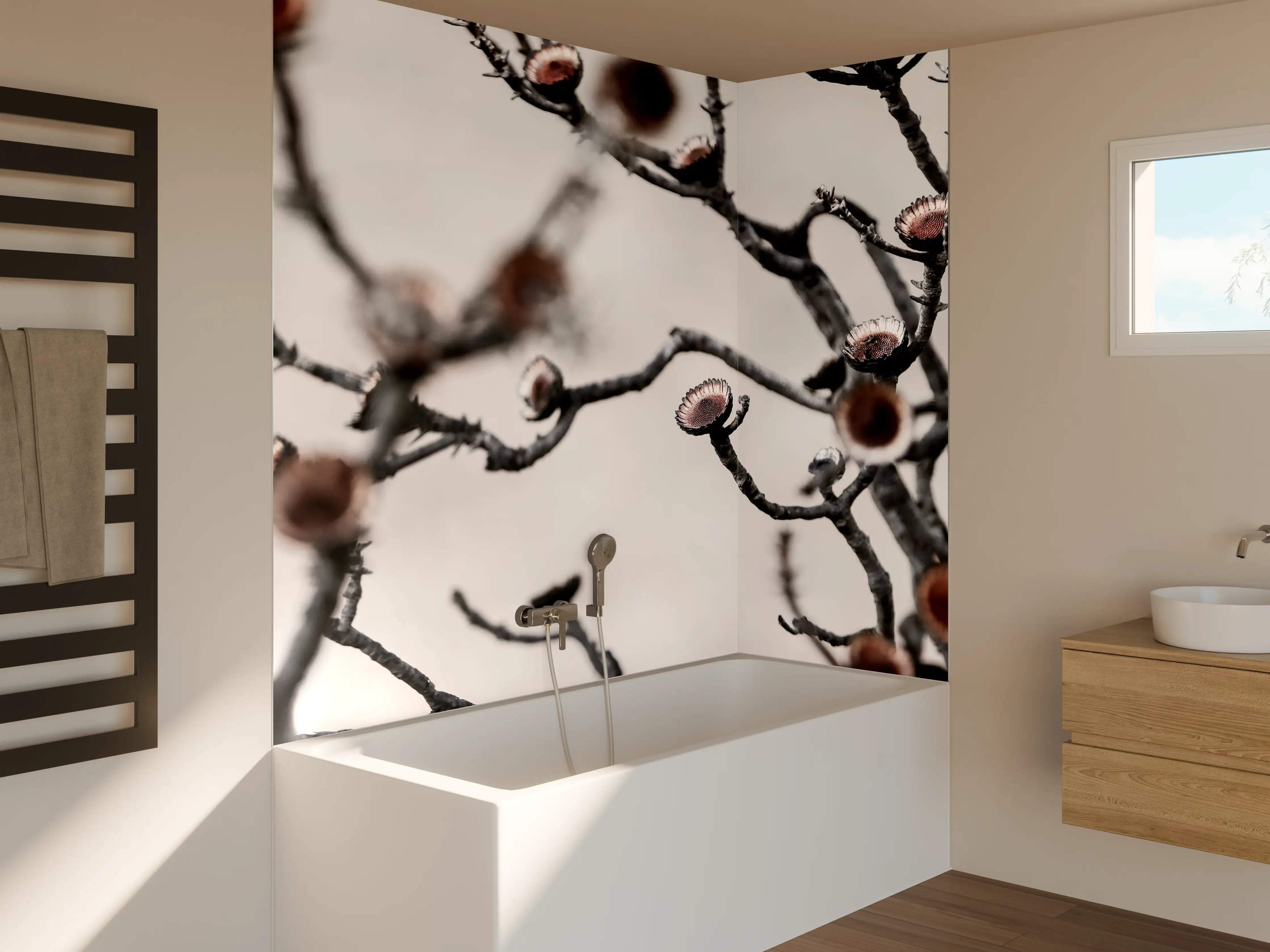 Badewannen-Rückwand - Kontrastreiches Ast-Motiv