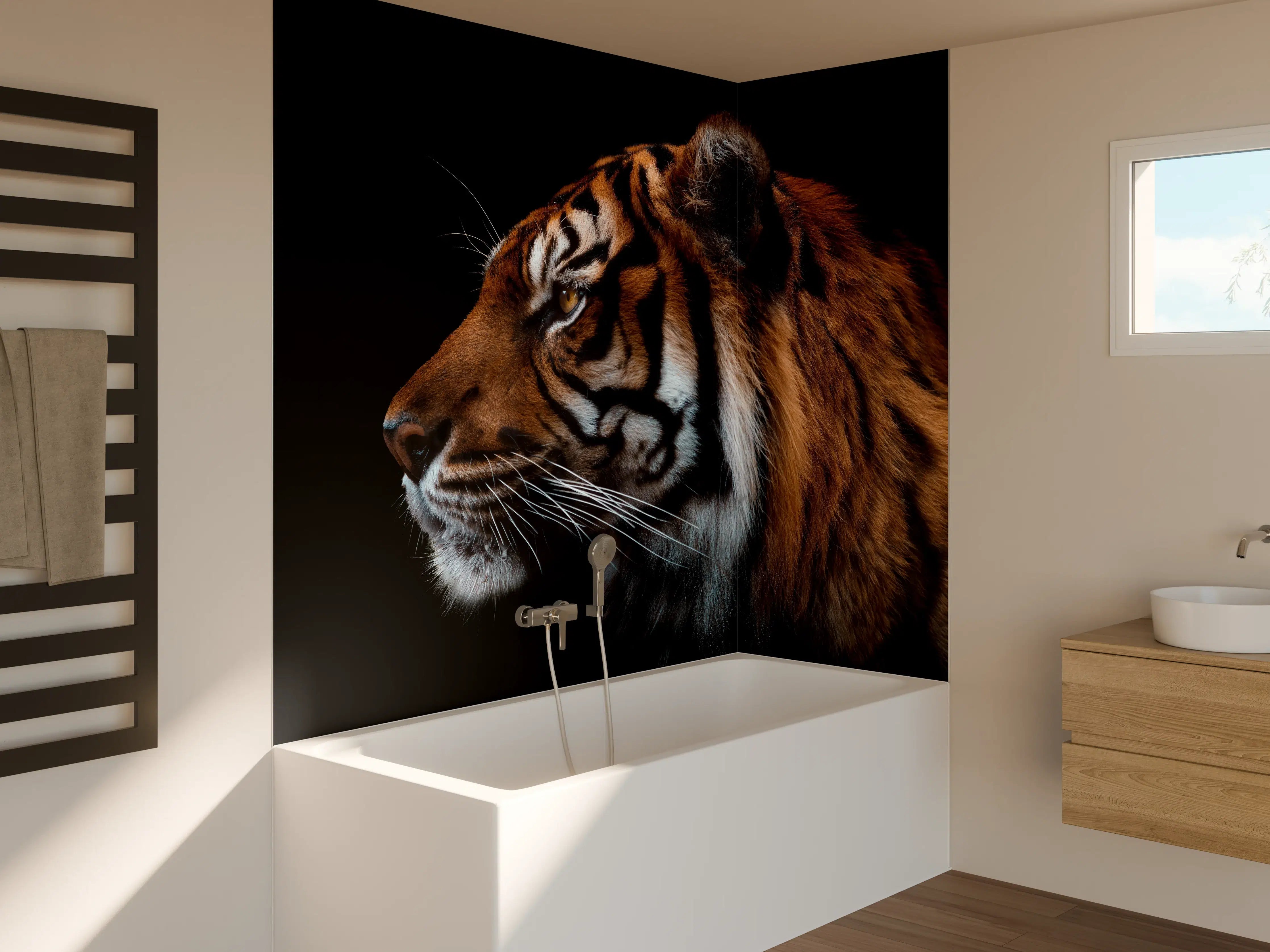 Badewannen-Rückwand - Kopf eines Sumatra-Tigers geschlossen