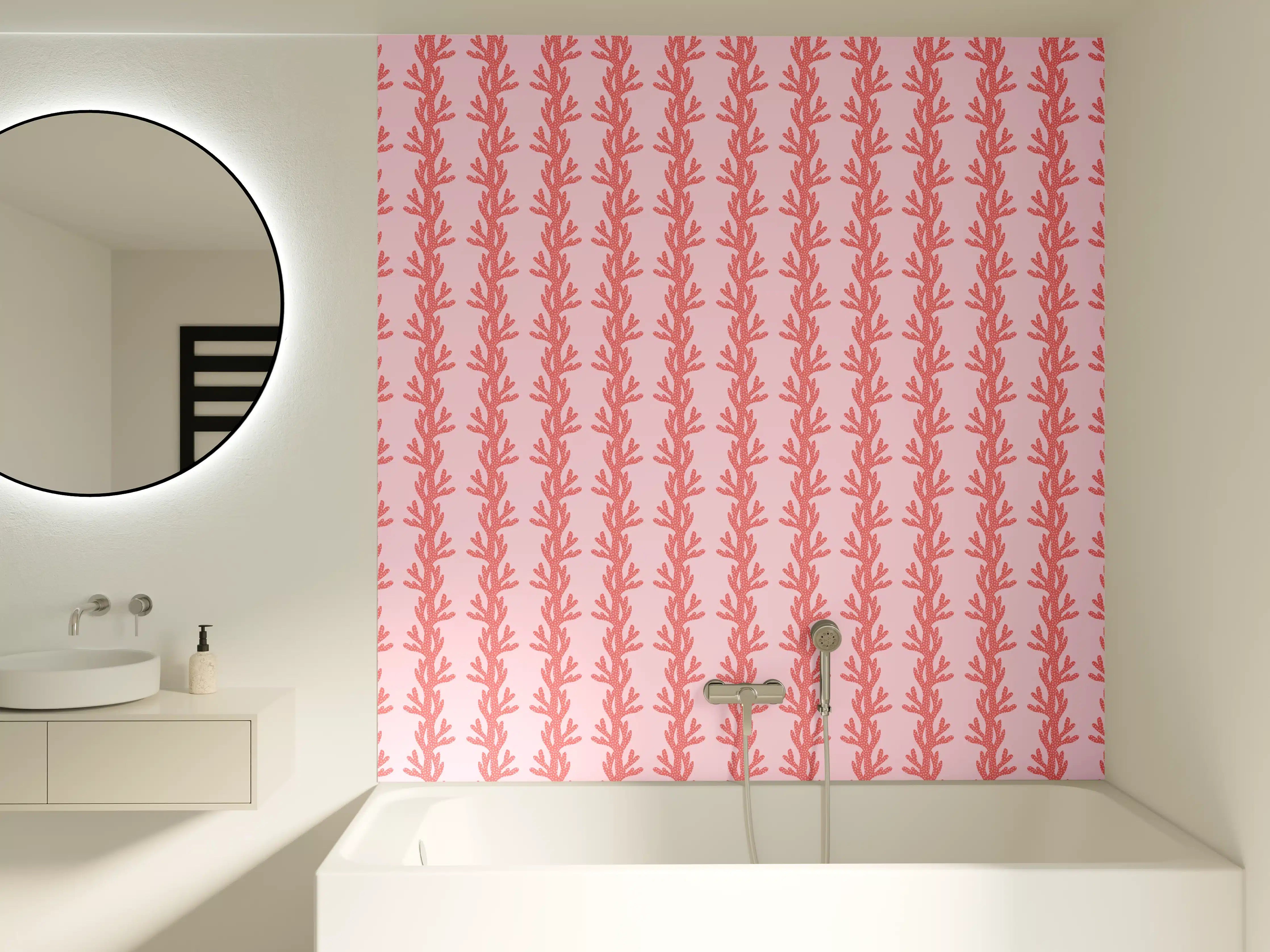 Badewannen-Rückwand - Korallenmuster Rosa Tapete