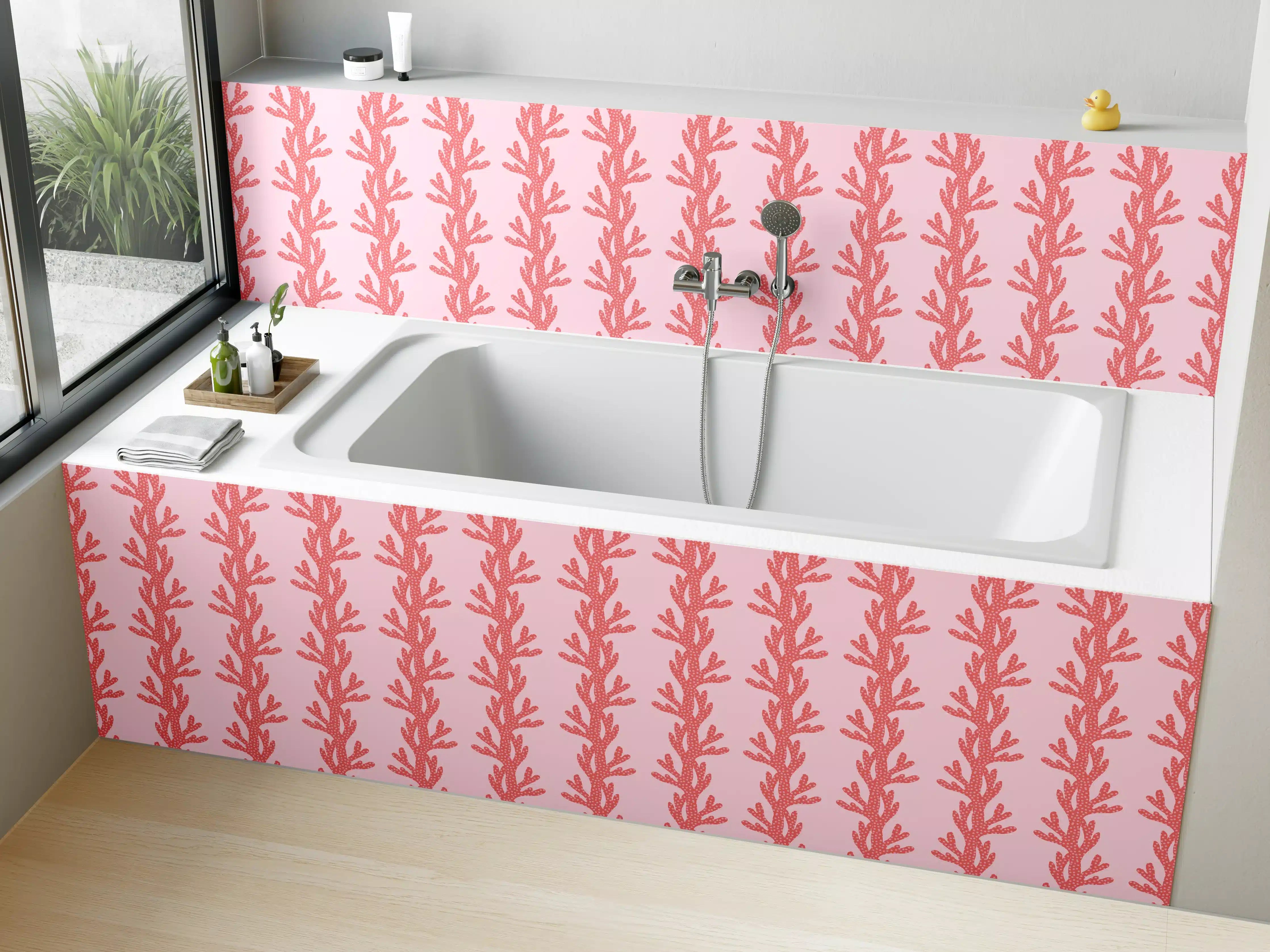 Badewannen-Rückwand - Korallenmuster Rosa Tapete