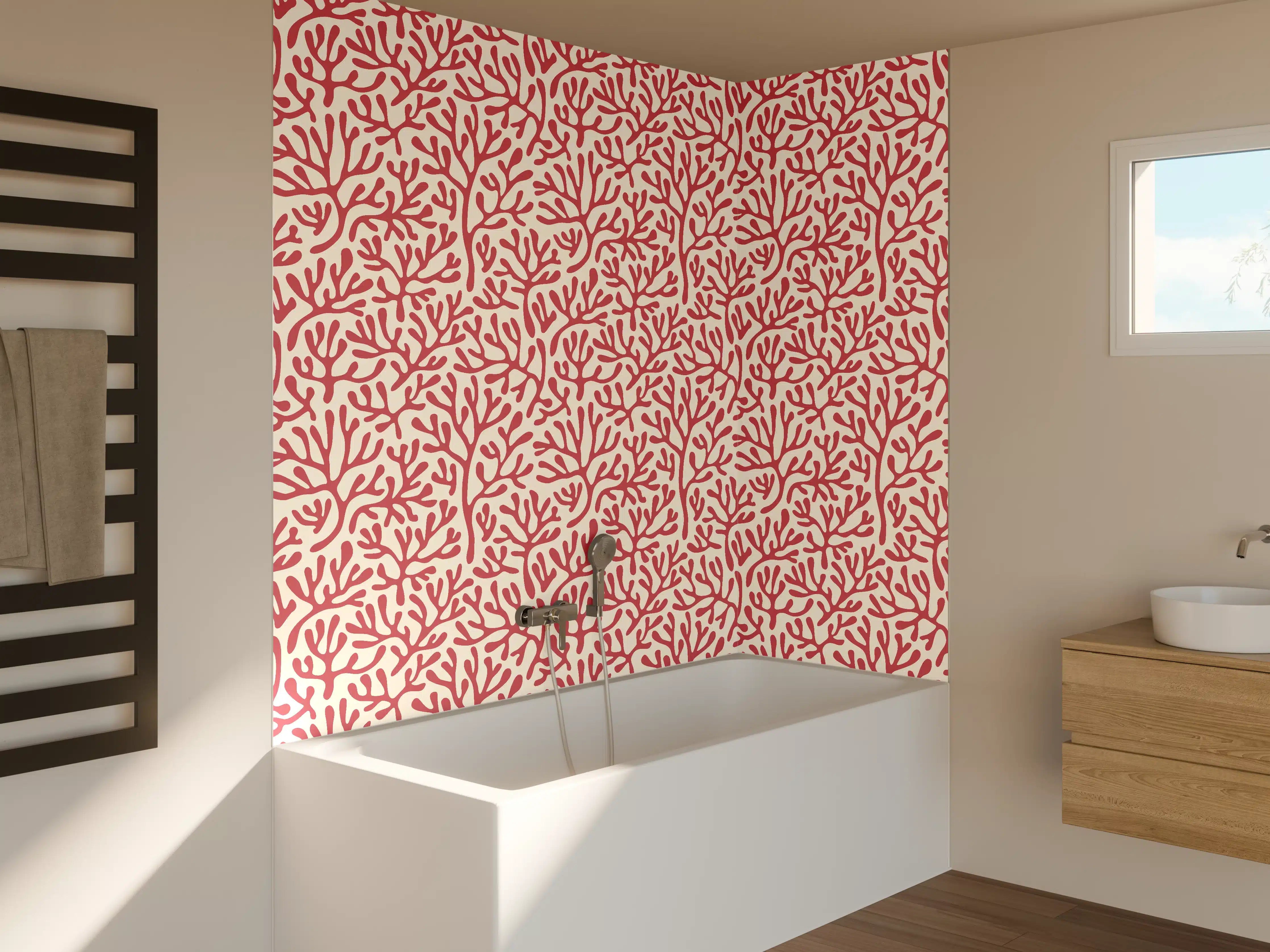Badewannen-Rückwand - Korallenmuster Rot-Beige