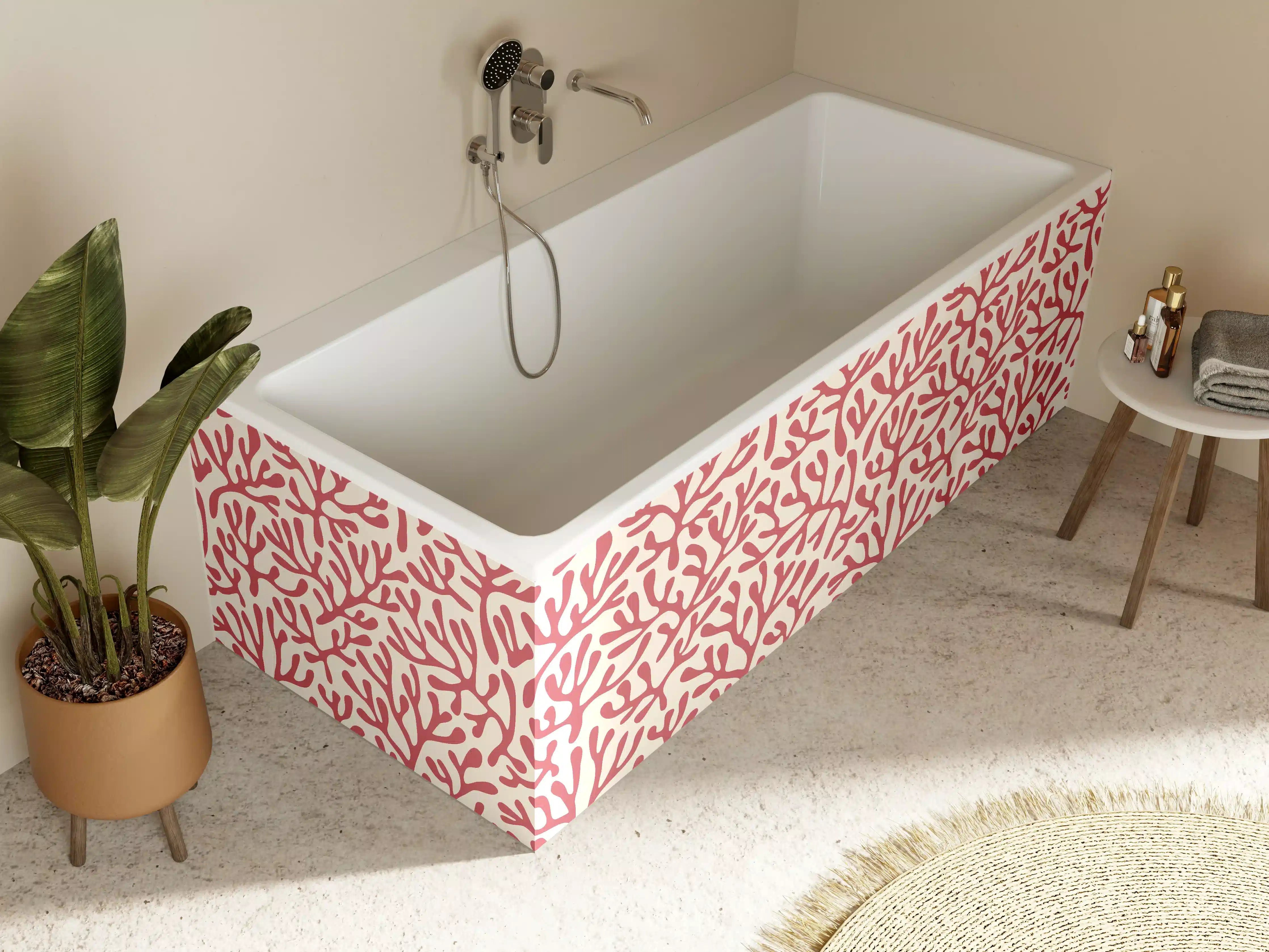 Badewannen-Rückwand - Korallenmuster Rot-Beige