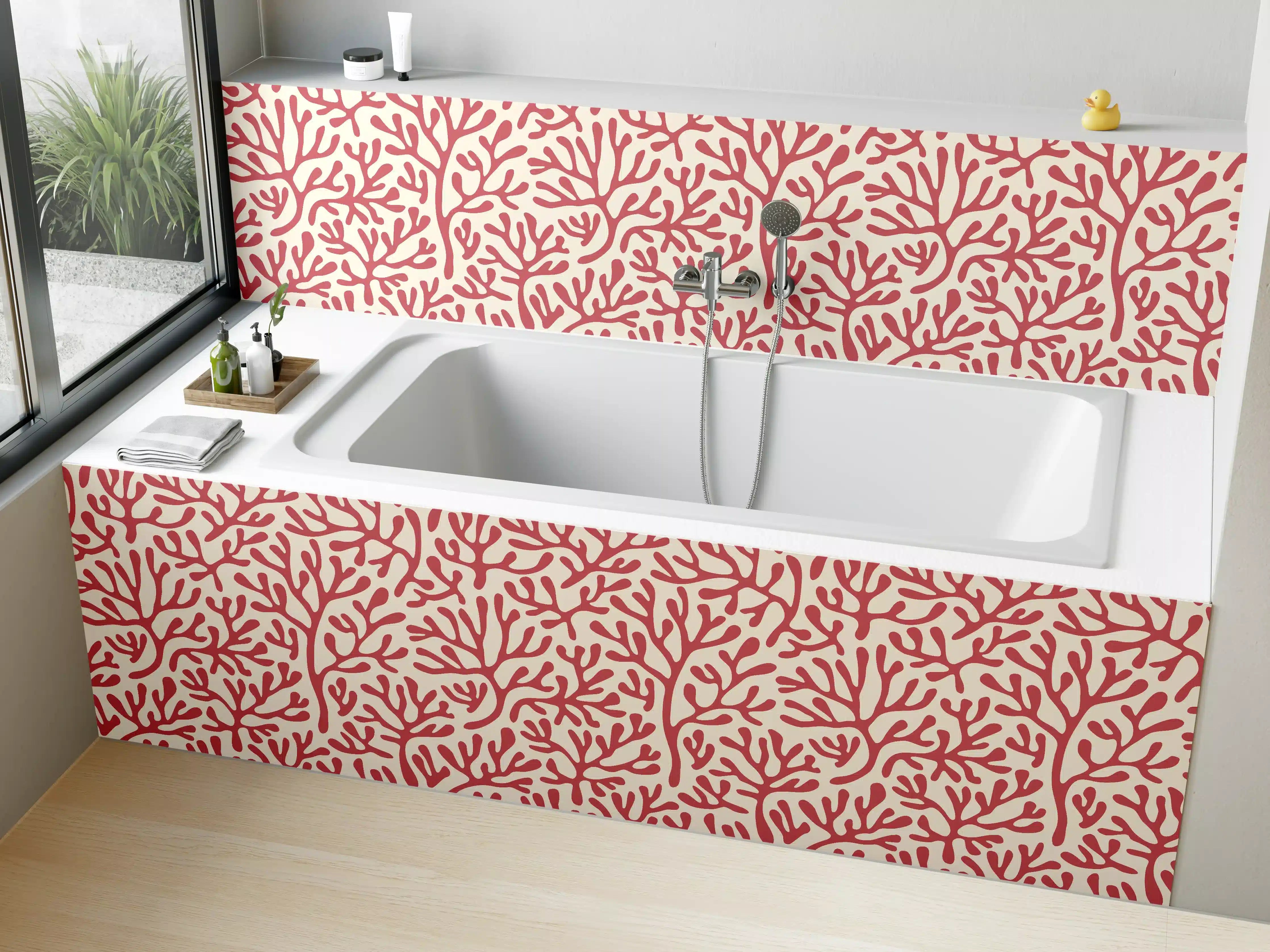 Badewannen-Rückwand - Korallenmuster Rot-Beige