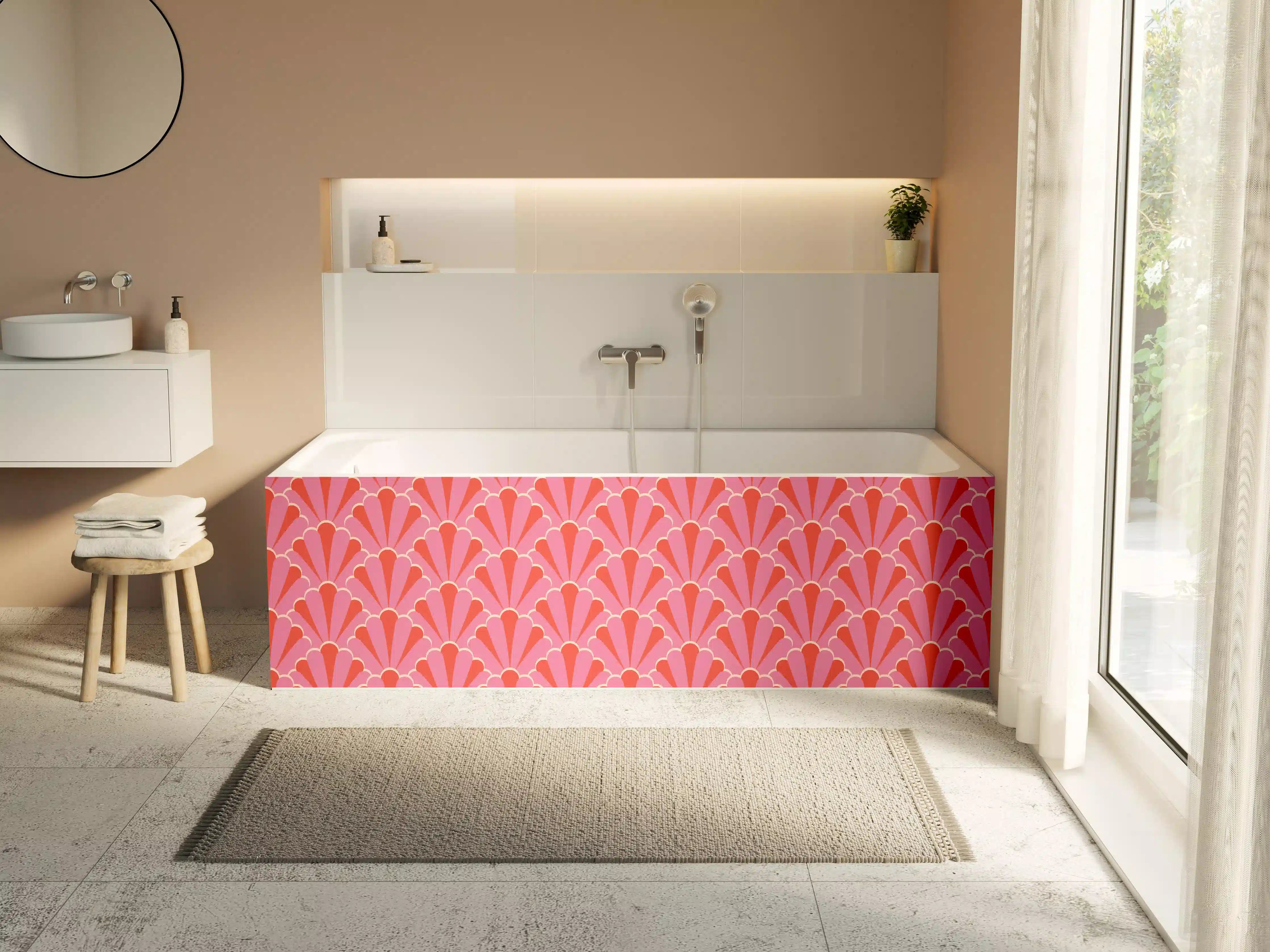 Badewannen-Rückwand - Korallenrosa Muschel-Tapete