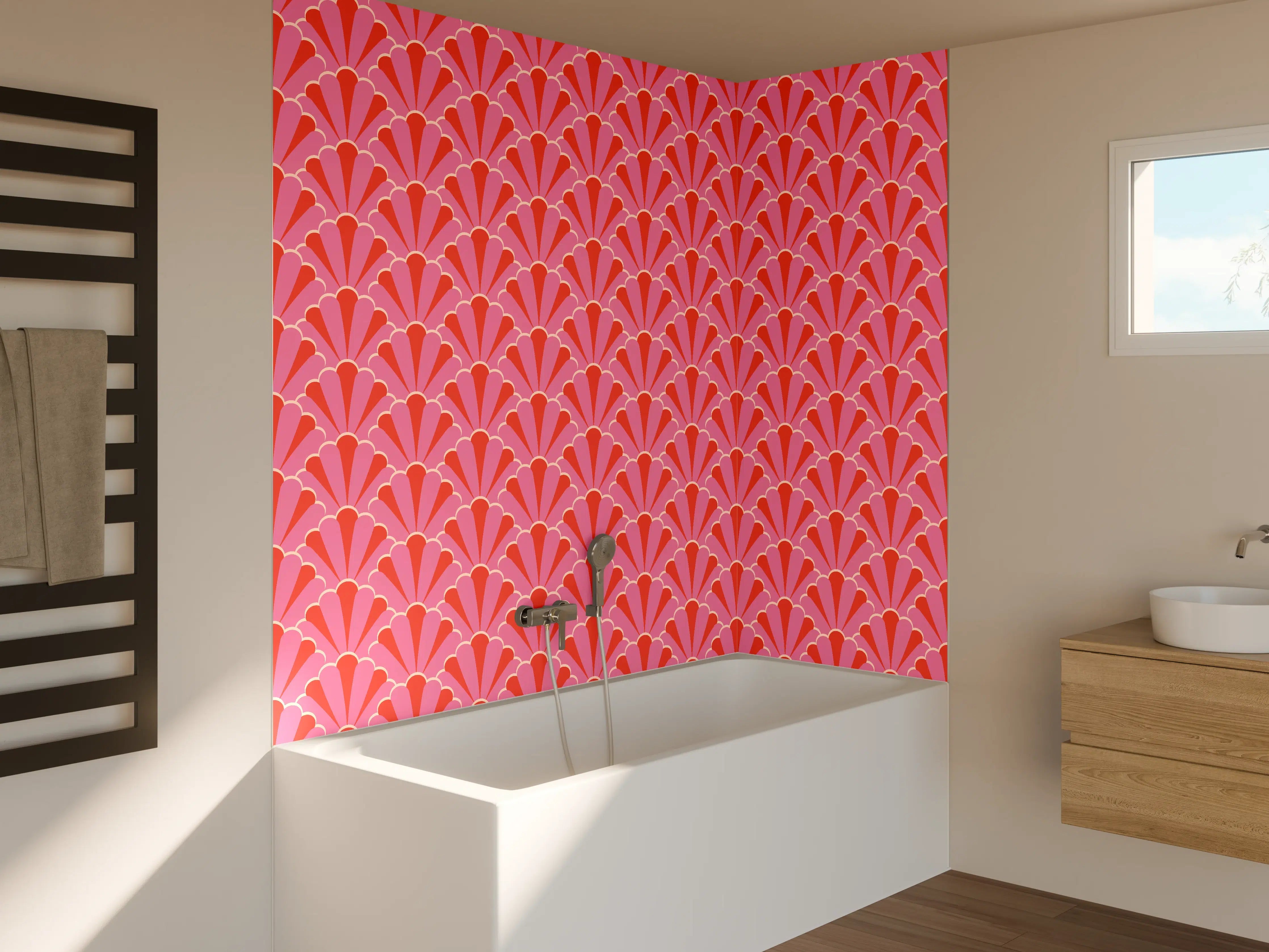 Badewannen-Rückwand - Korallenrosa Muschel-Tapete