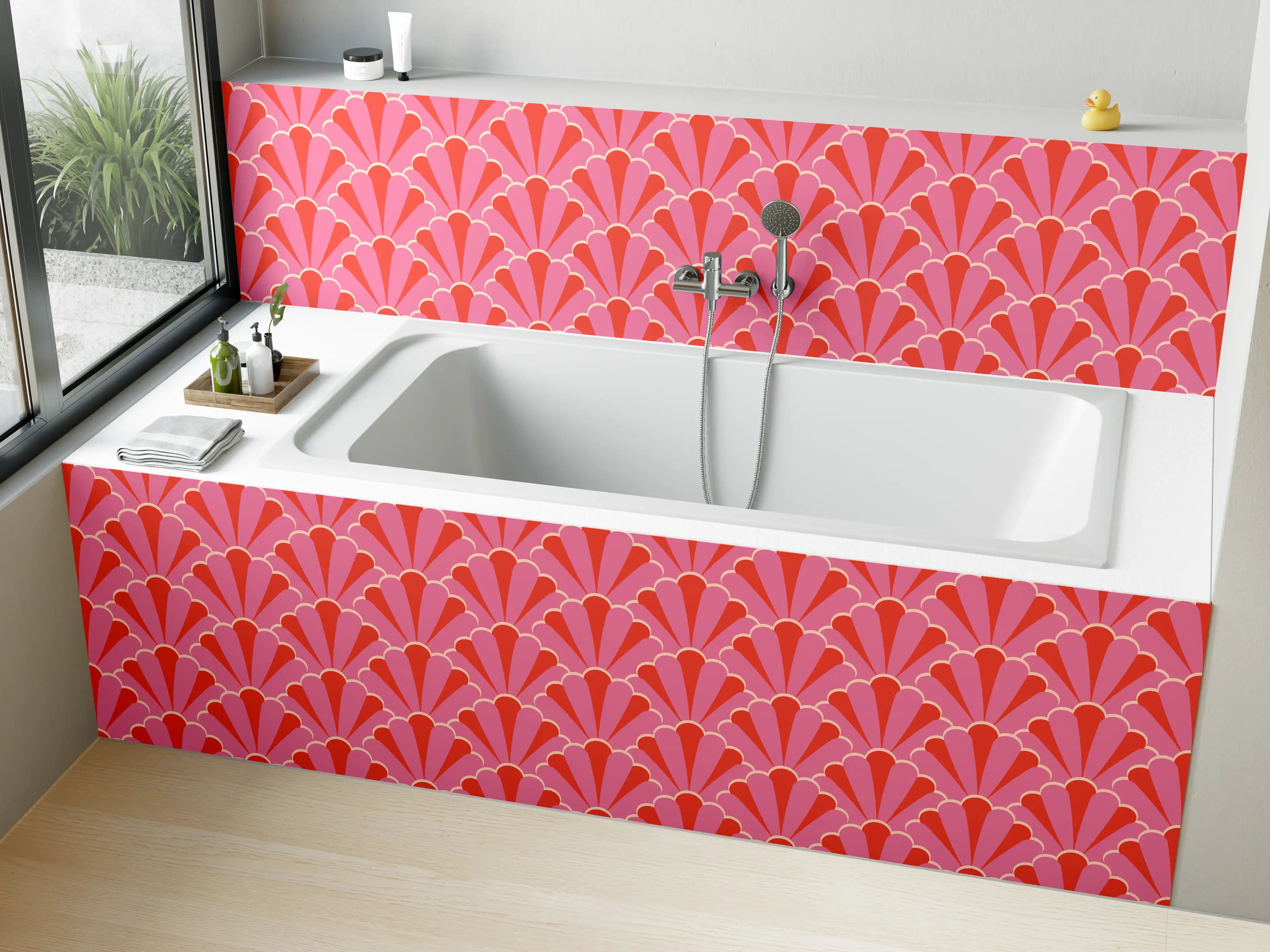 Badewannen-Rückwand - Korallenrosa Muschel-Tapete