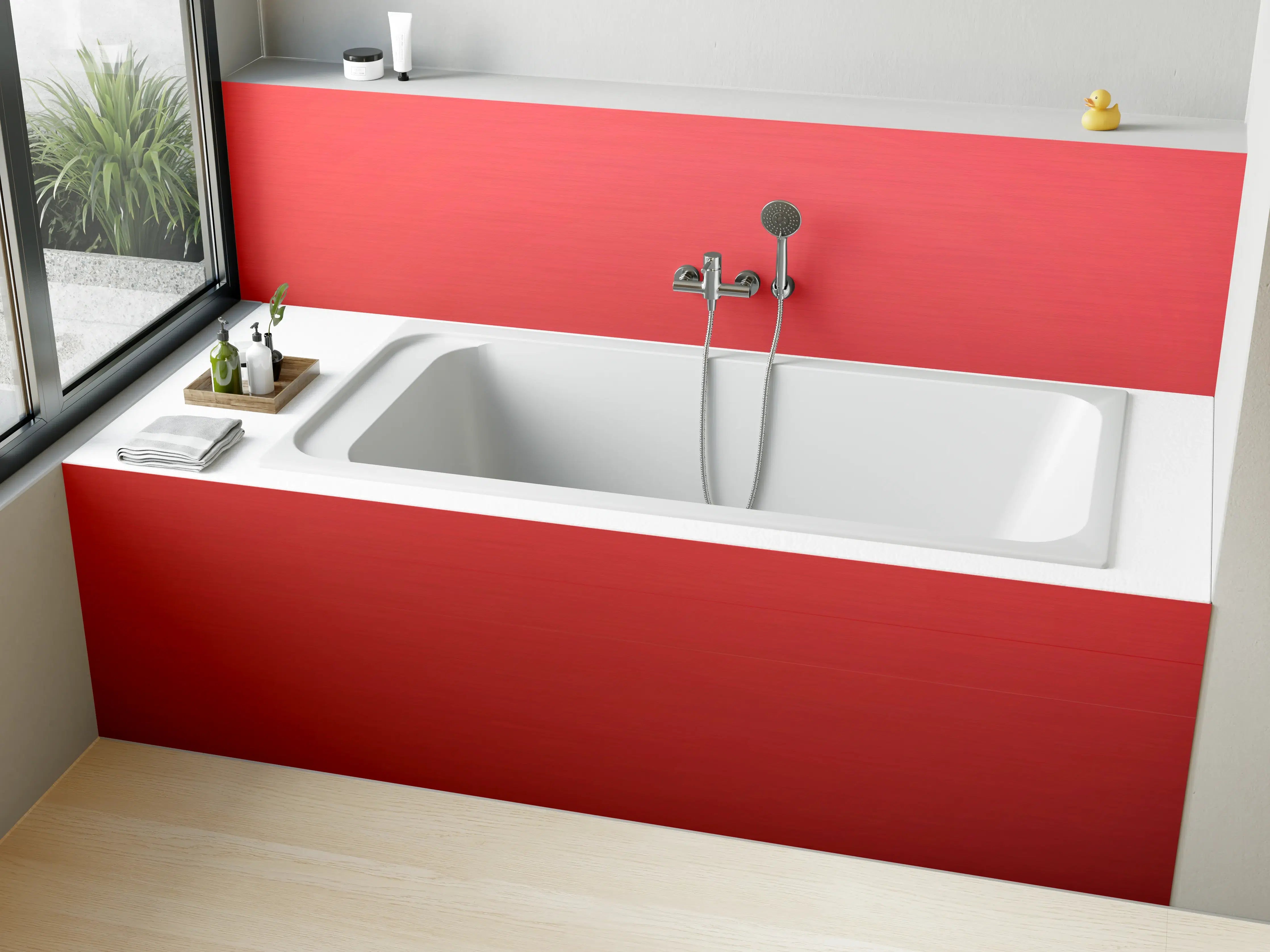 Badewannen-Rückwand - Kräftiges Rot Uni-Farbe