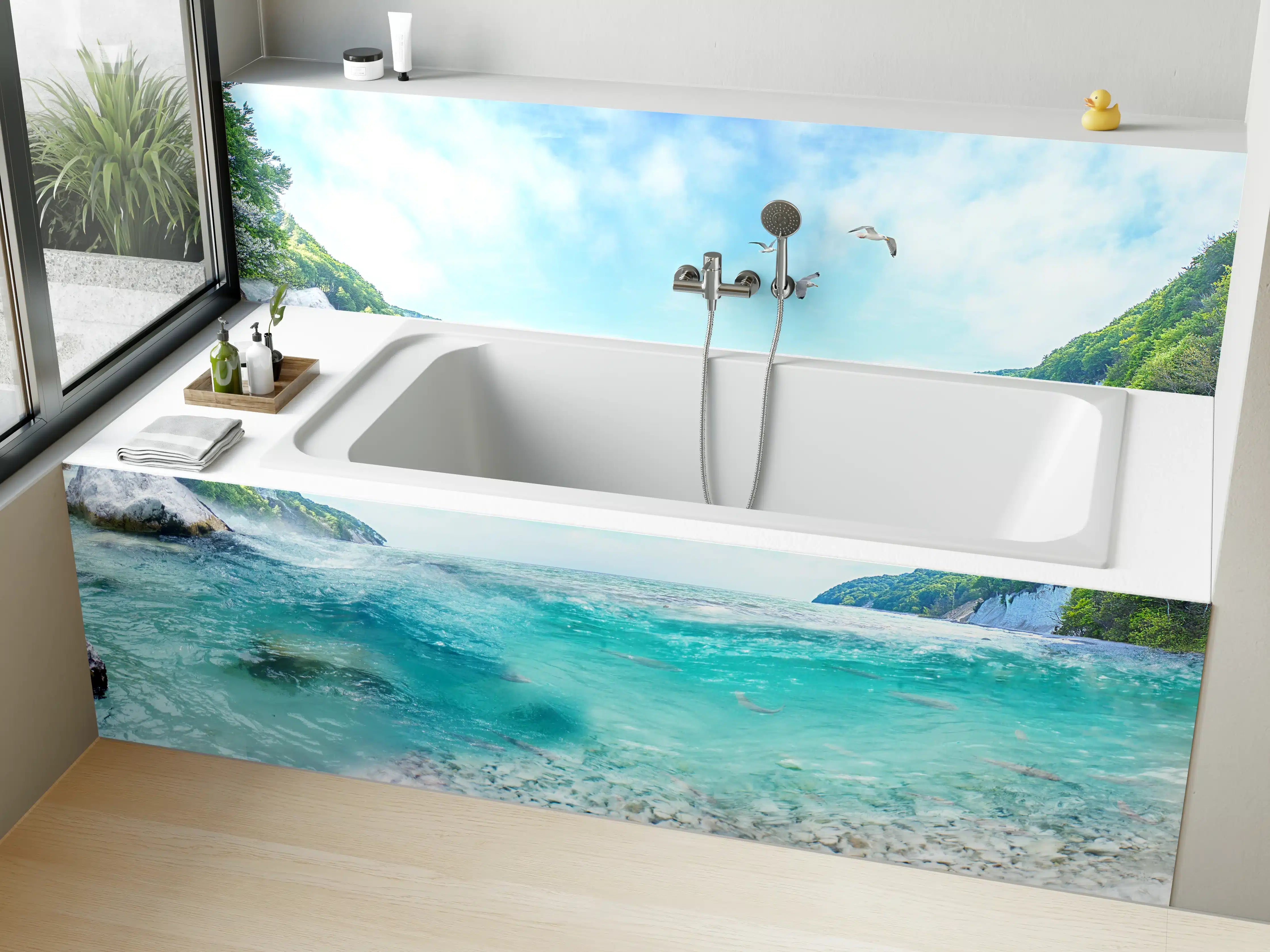 Badewannen-Rückwand - Kristallklares Flussszenario