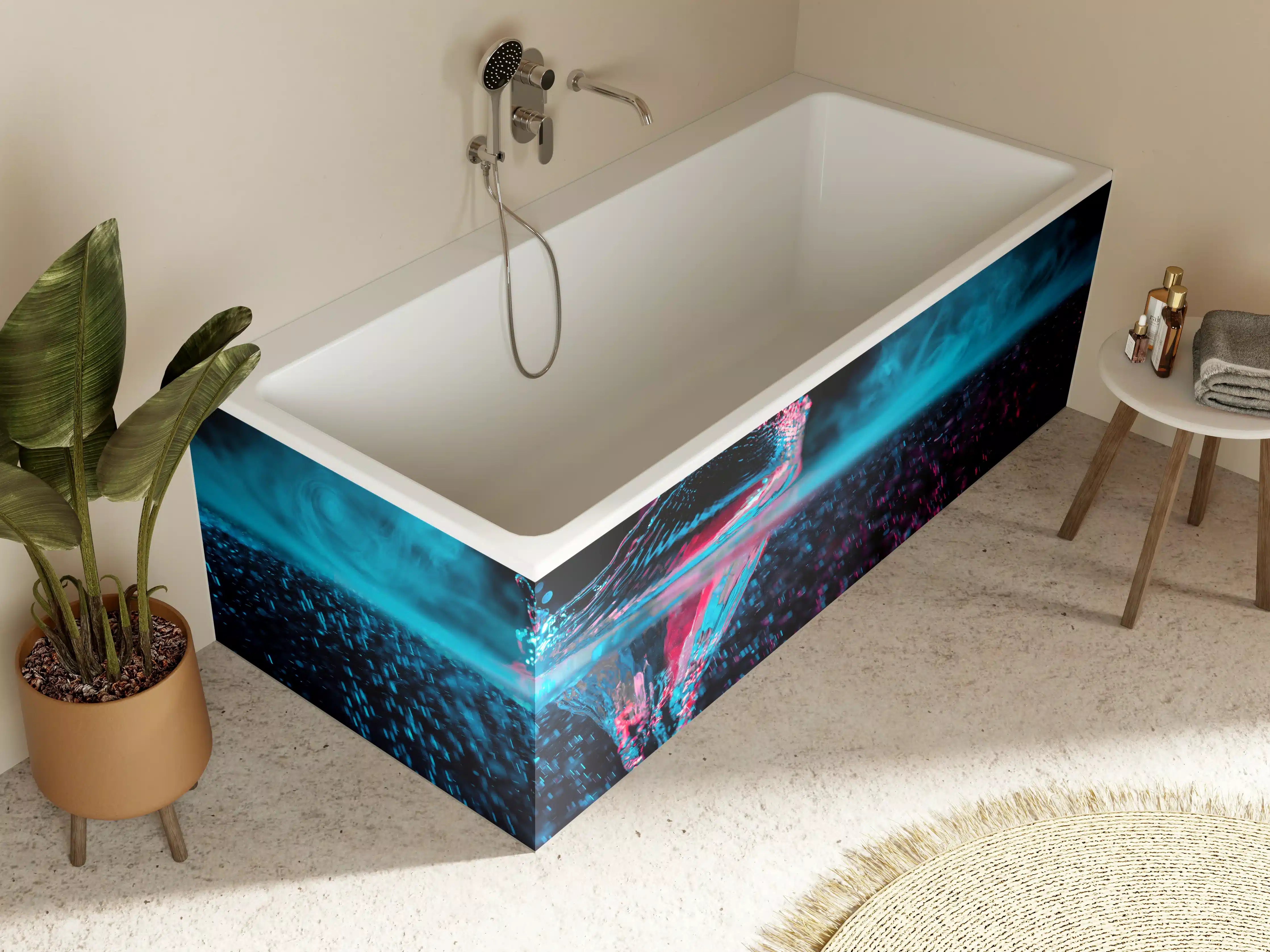 Badewannen-Rückwand - Krone Wasserspritzer mit blauem Rauch über Wasser