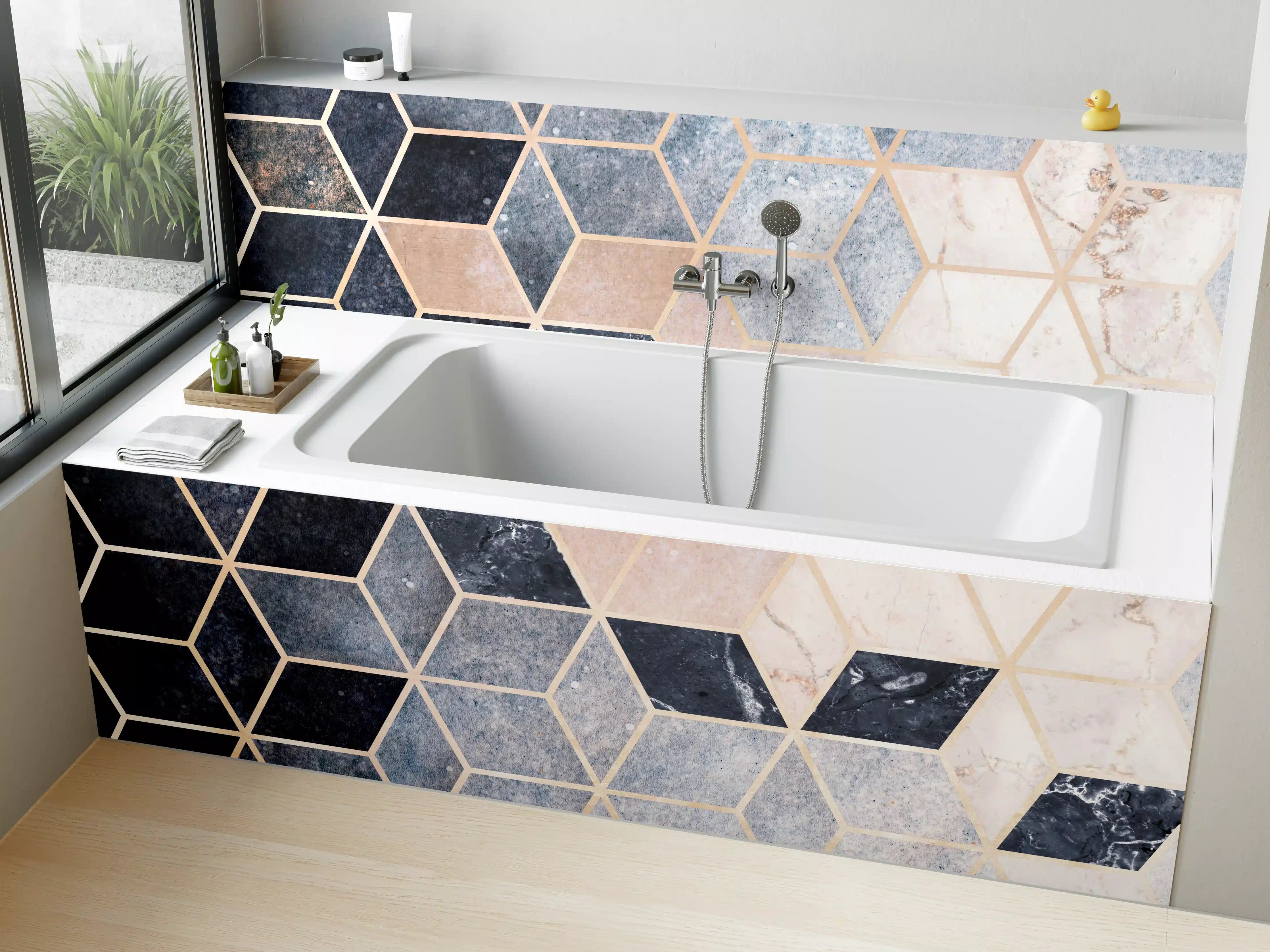 Badewannen-Rückwand - Kubisches marmorartiges Muster