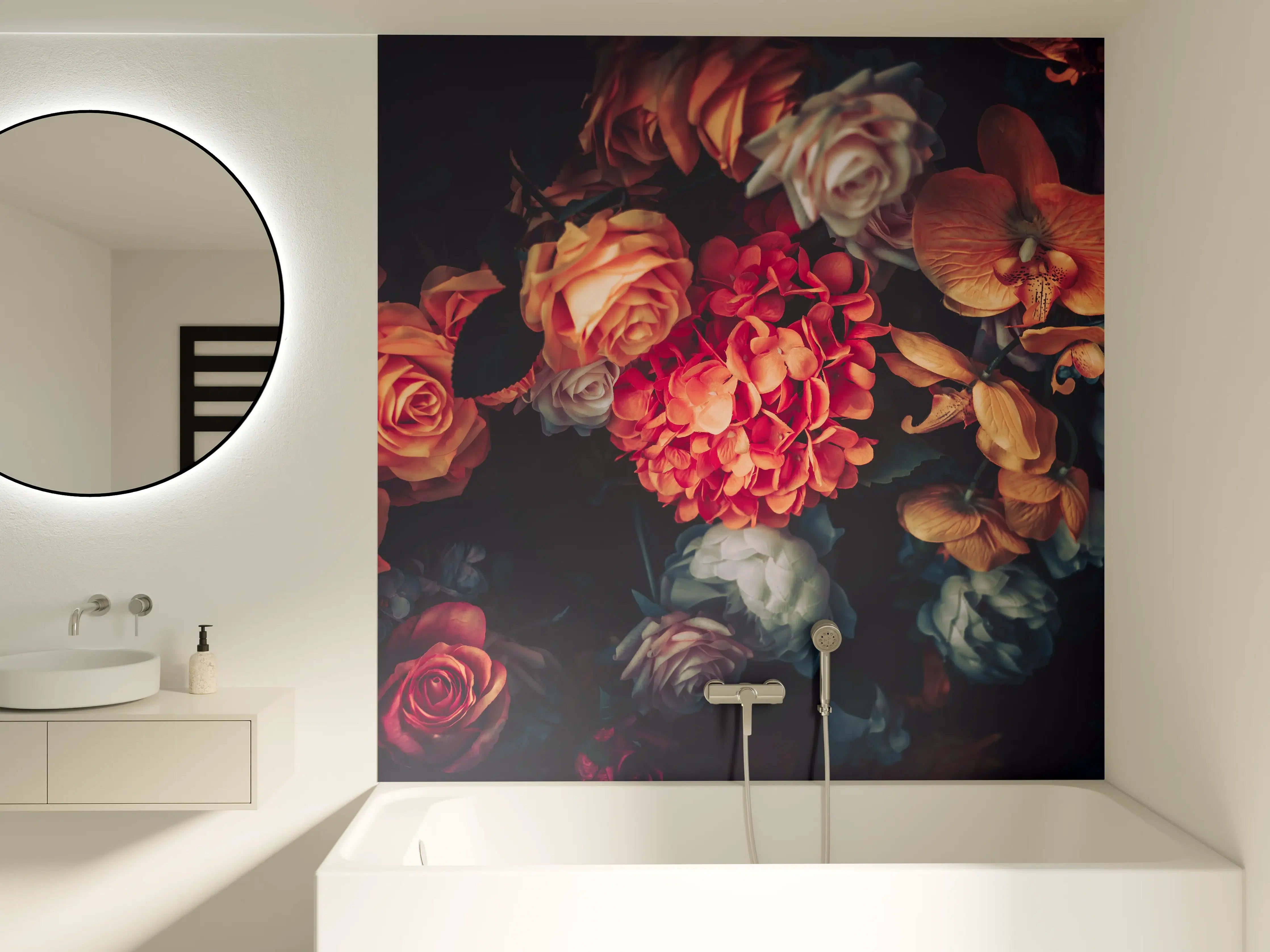 Badewannen-Rückwand - Künstliche Blumen im Vintage-Stil - Matt