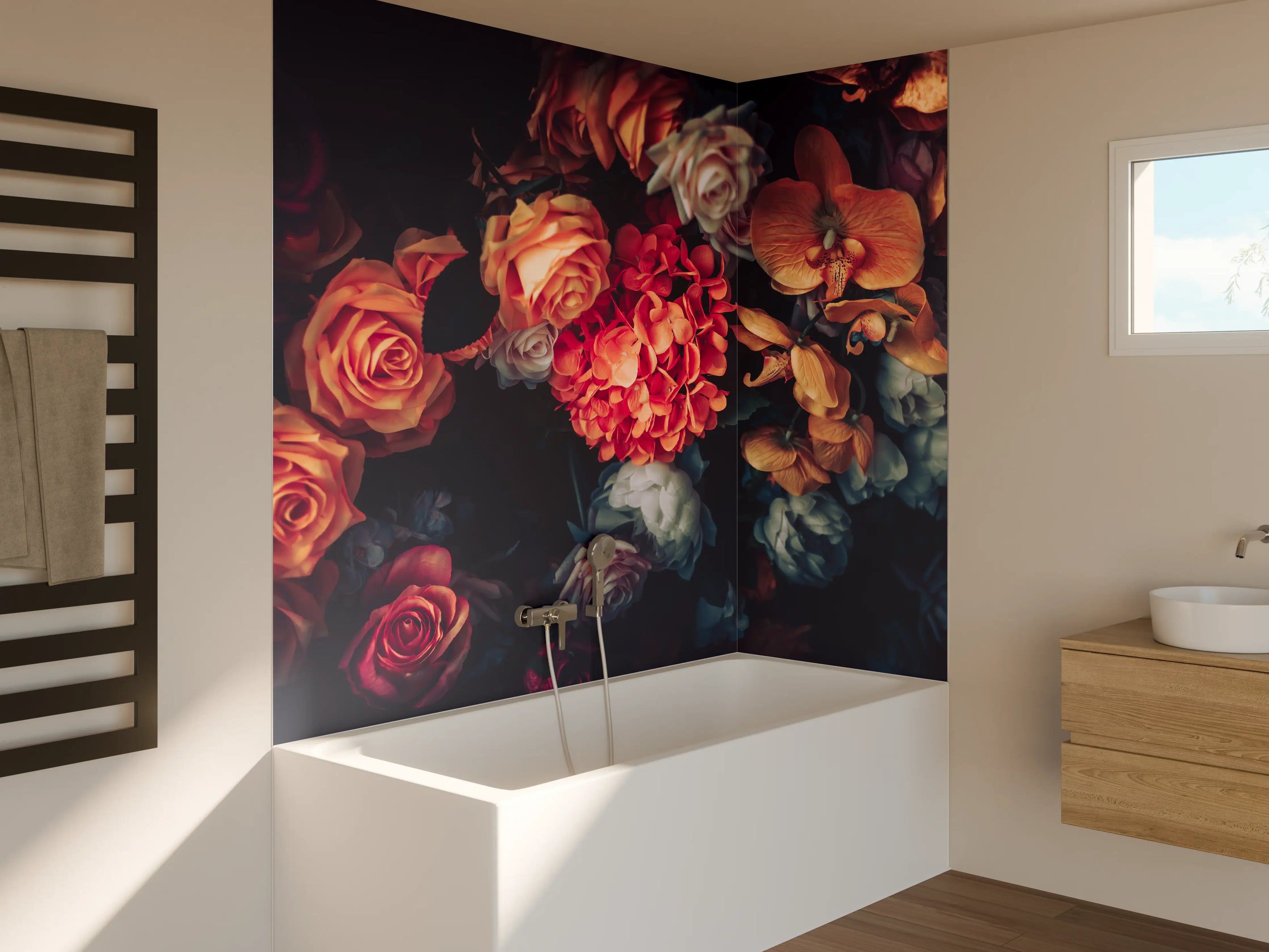 Badewannen-Rückwand - Künstliche Blumen im Vintage-Stil - Matt