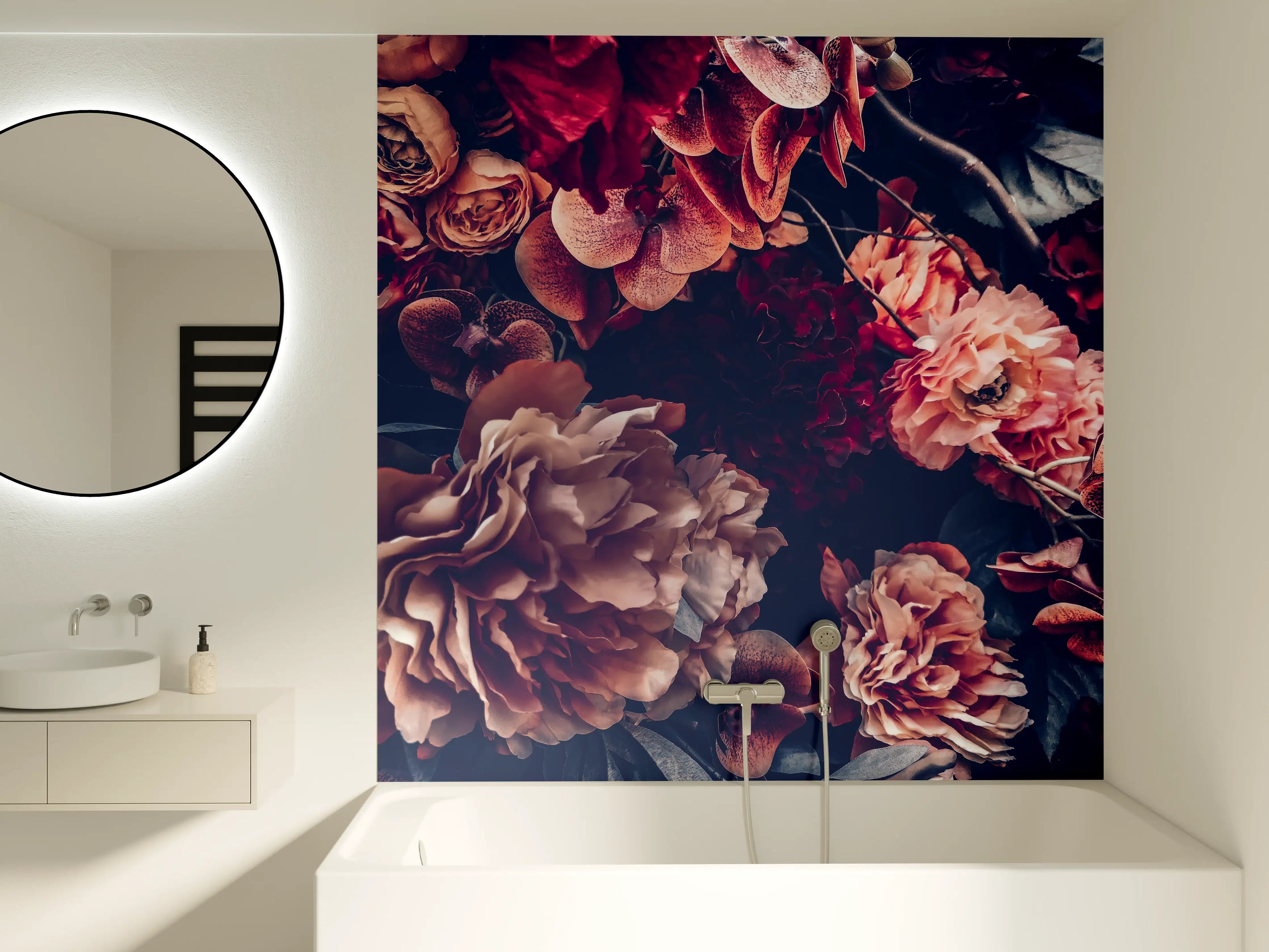 Badewannen-Rückwand - Künstliche Blumen im Vintage-Stil