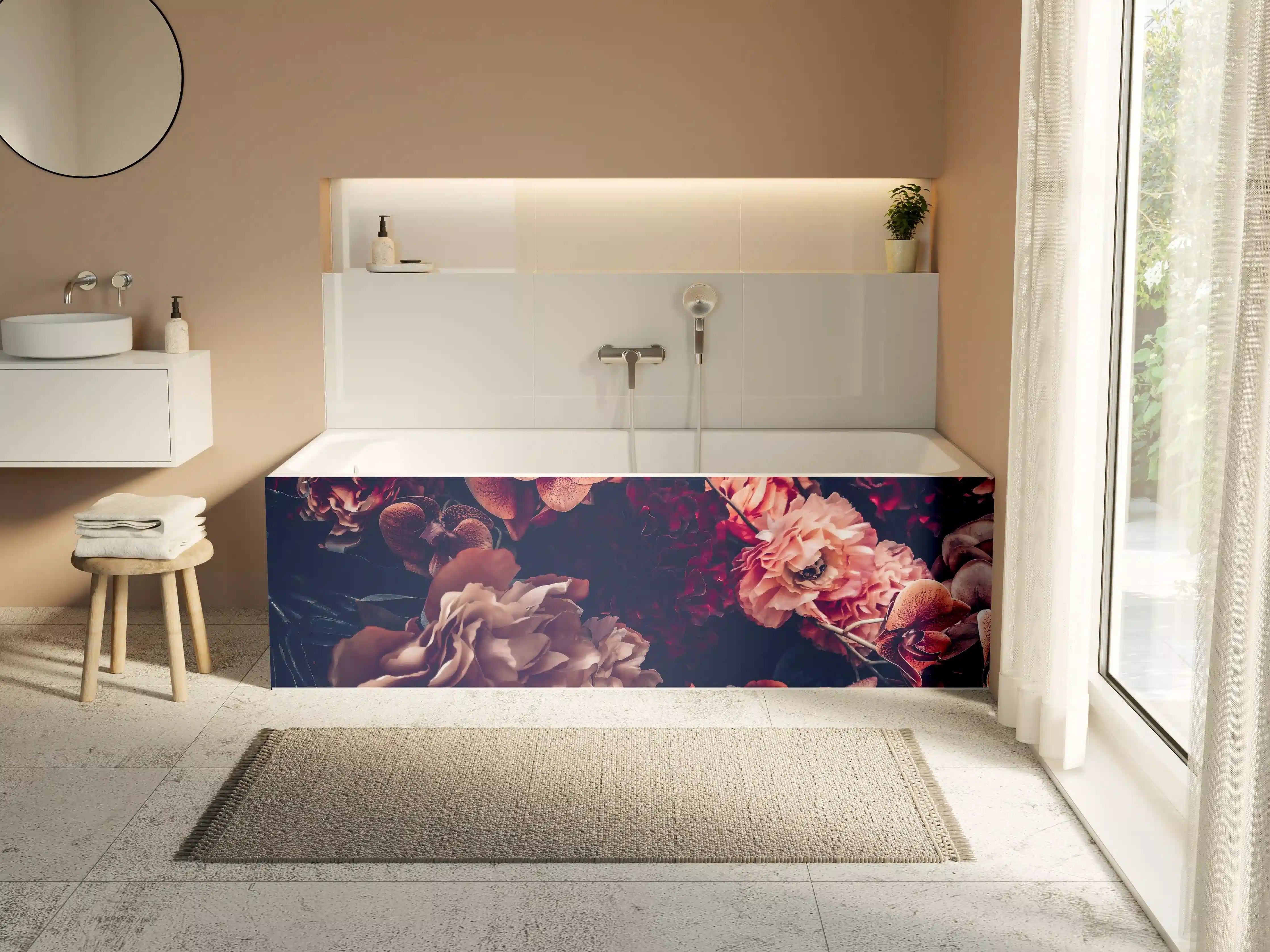 Badewannen-Rückwand - Künstliche Blumen im Vintage-Stil