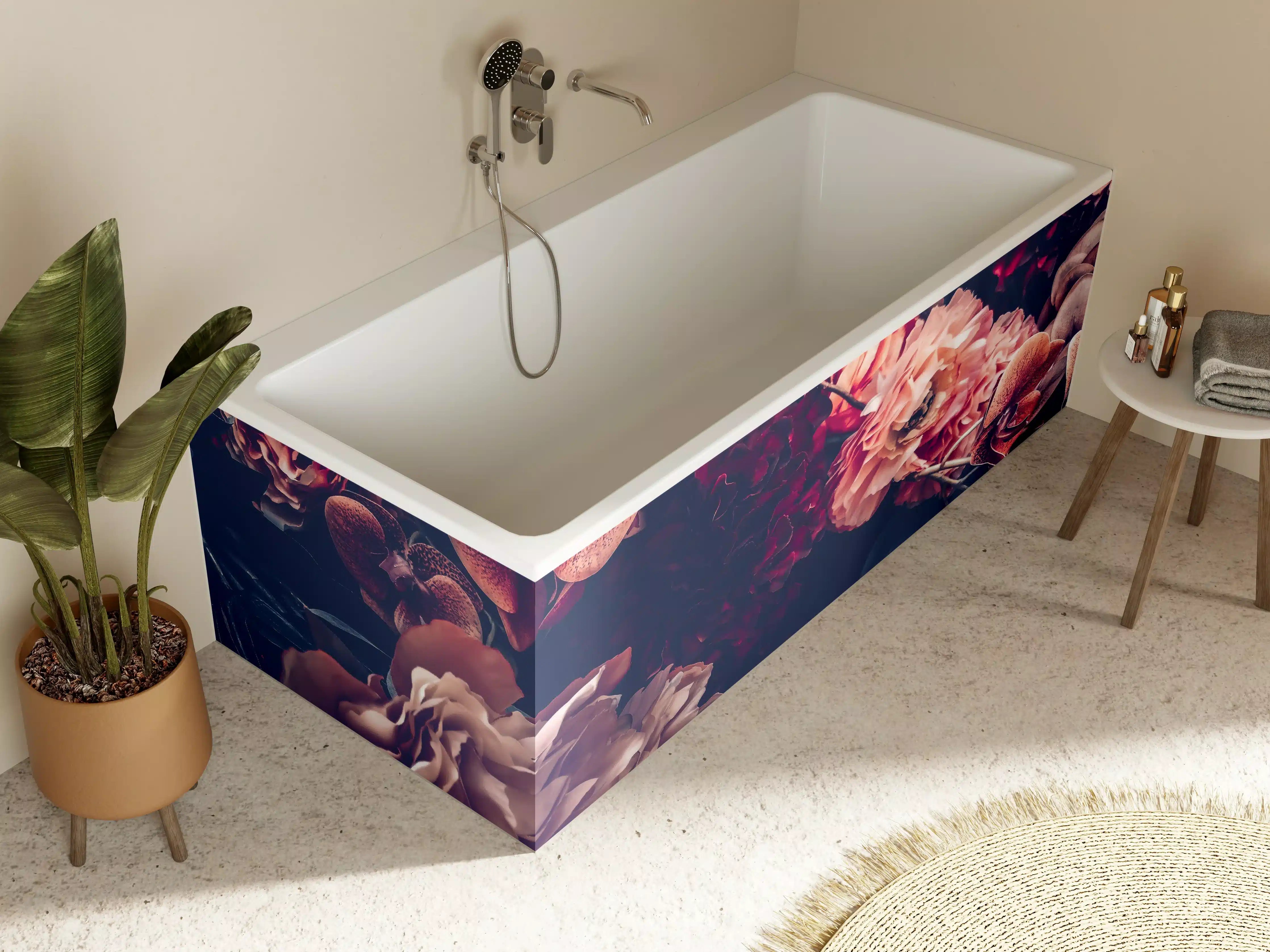 Badewannen-Rückwand - Künstliche Blumen im Vintage-Stil