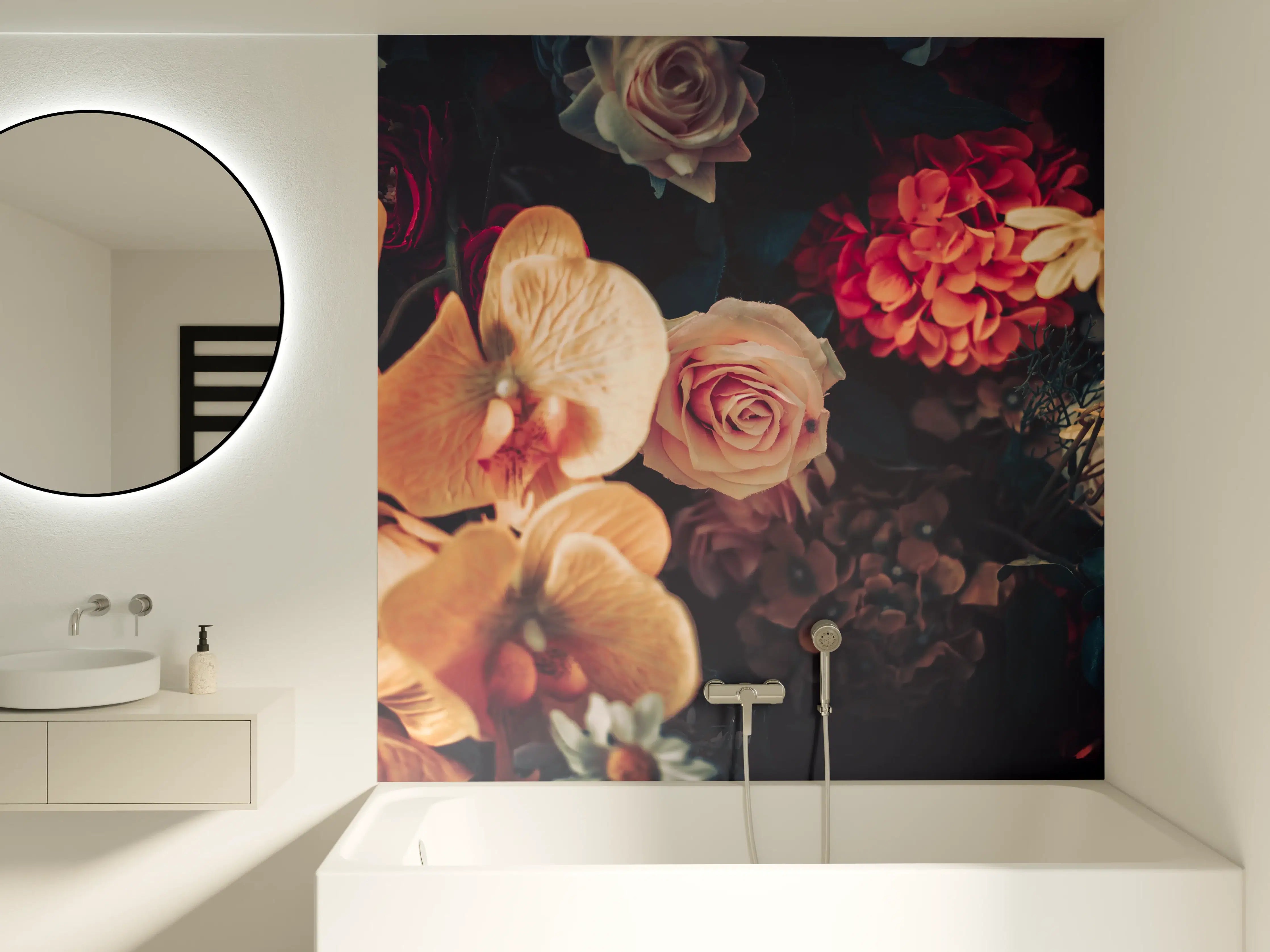 Badewannen-Rückwand - Künstliche Sommerblumen im Vintage-Stil
