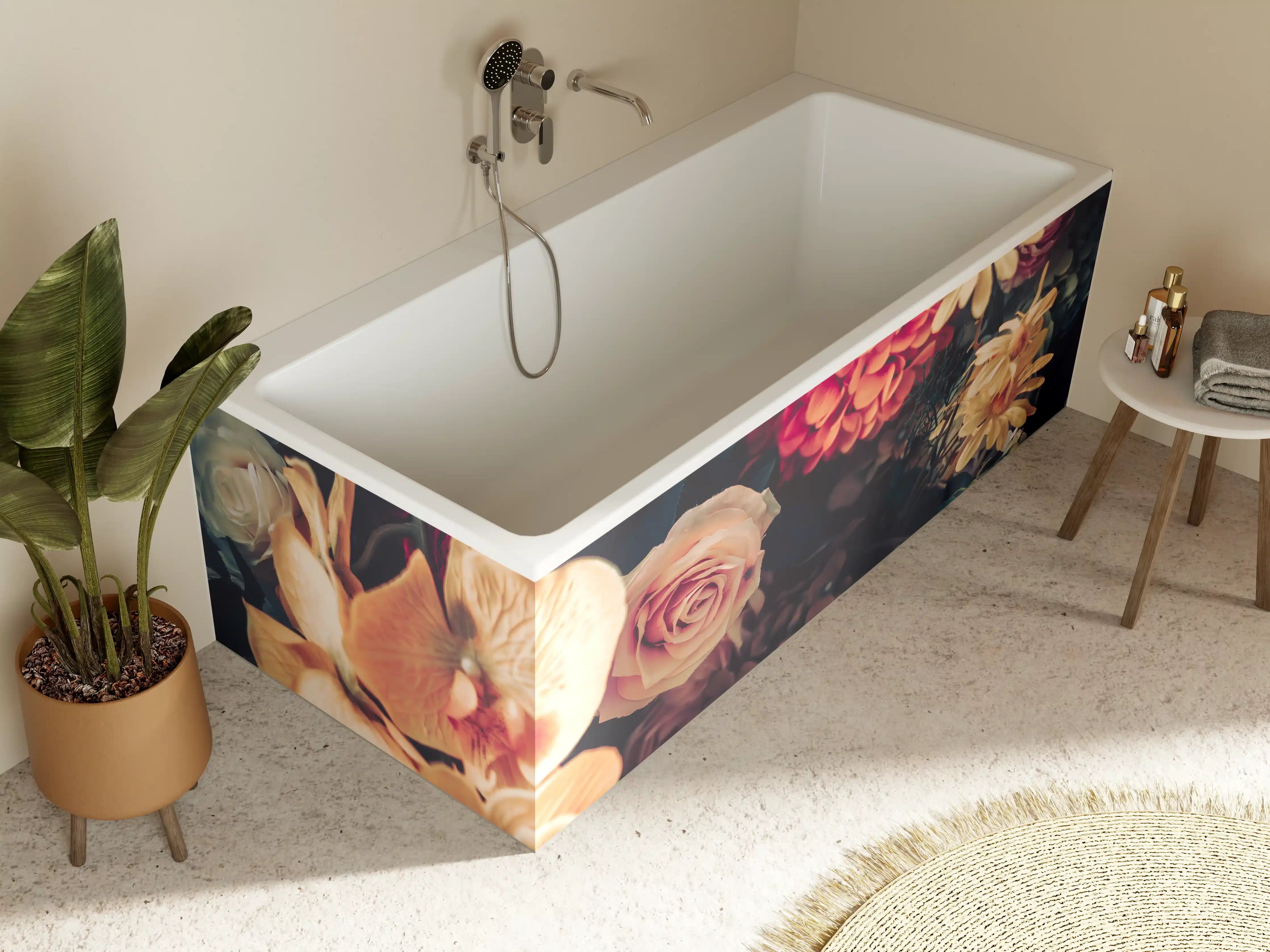 Badewannen-Rückwand - Künstliche Sommerblumen im Vintage-Stil