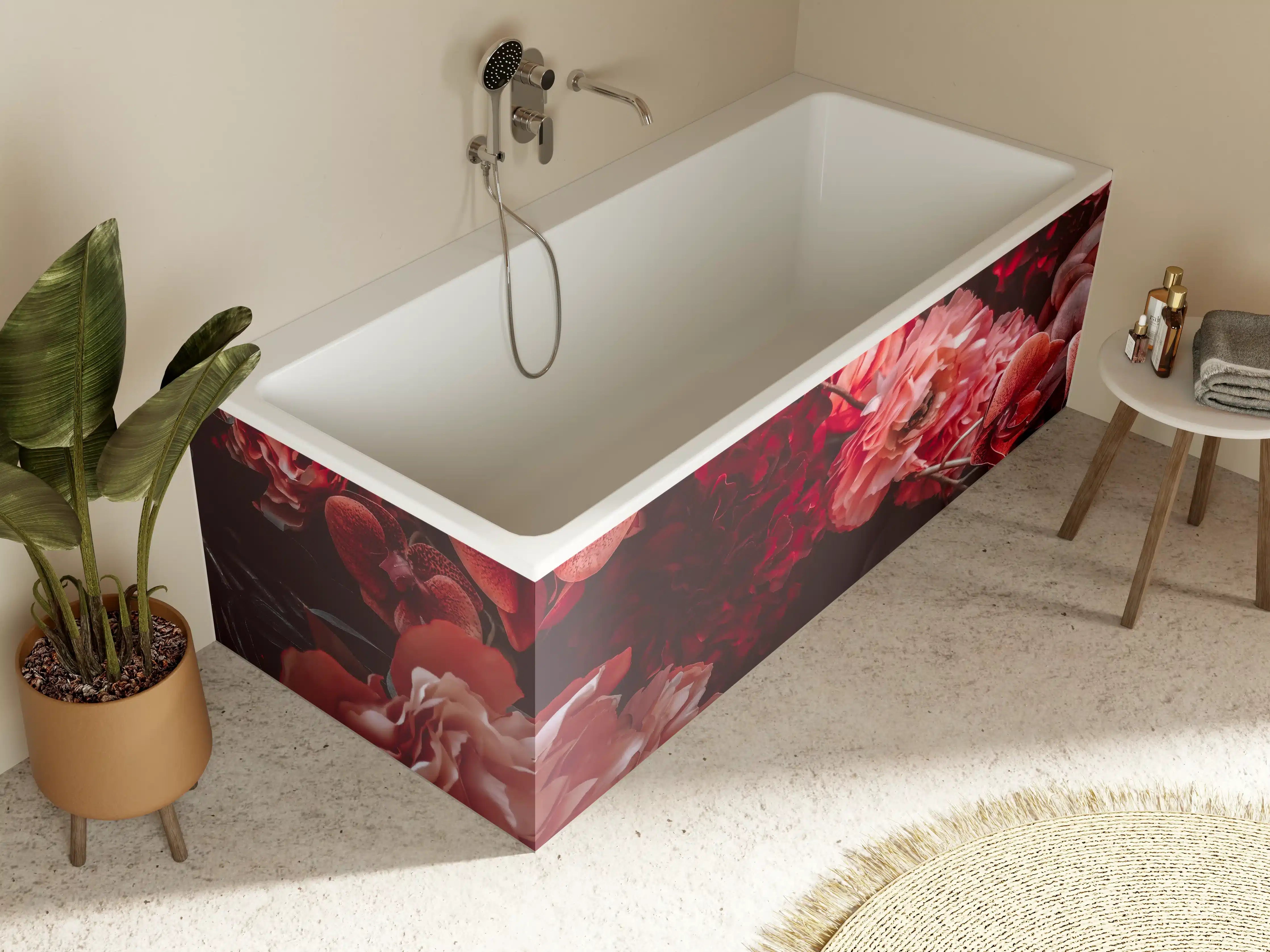 Badewannen-Rückwand - Künstliche rötliche Blumen