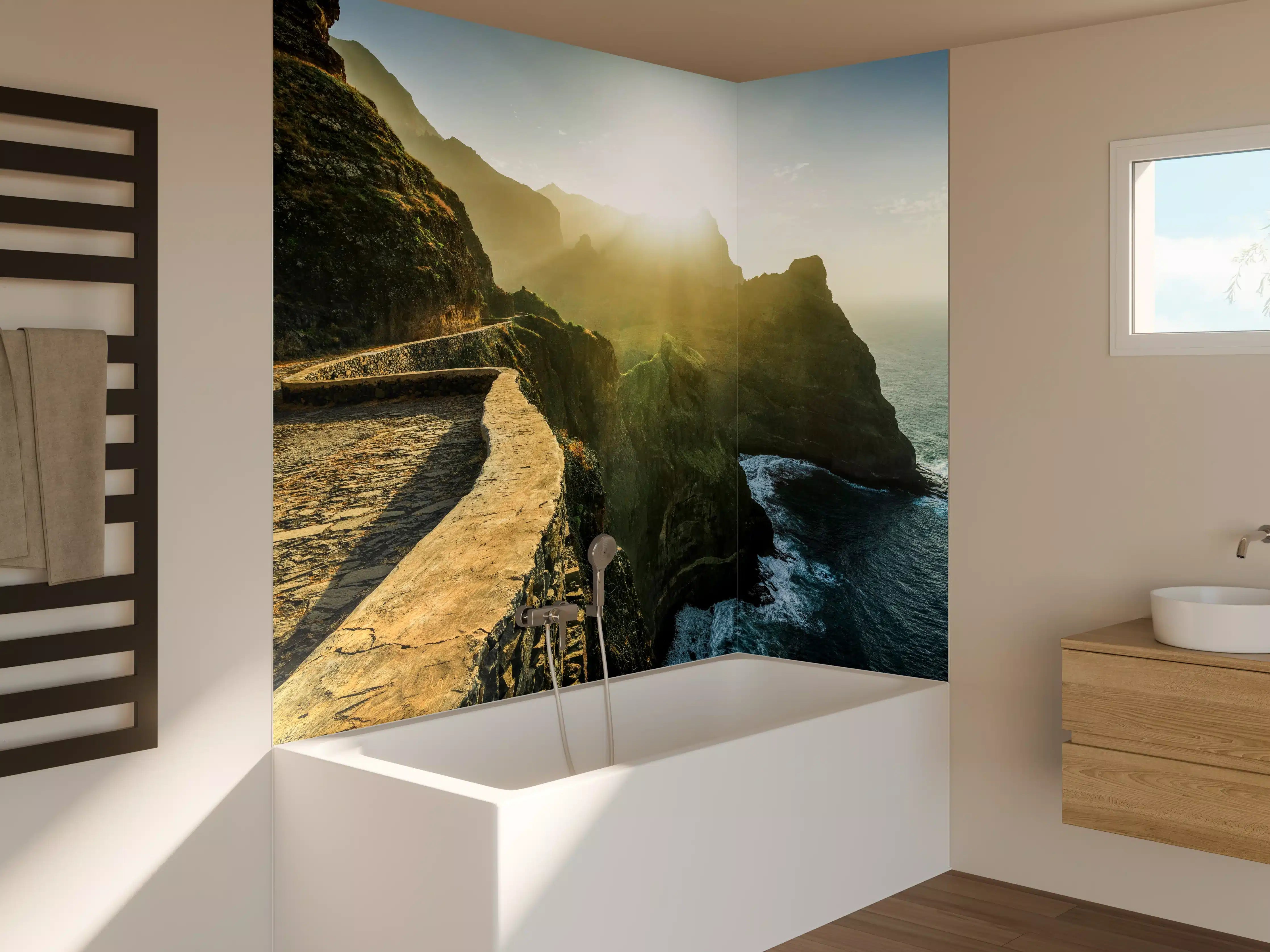 Badewannen-Rückwand - Küstenweg bei Sonnenaufgang