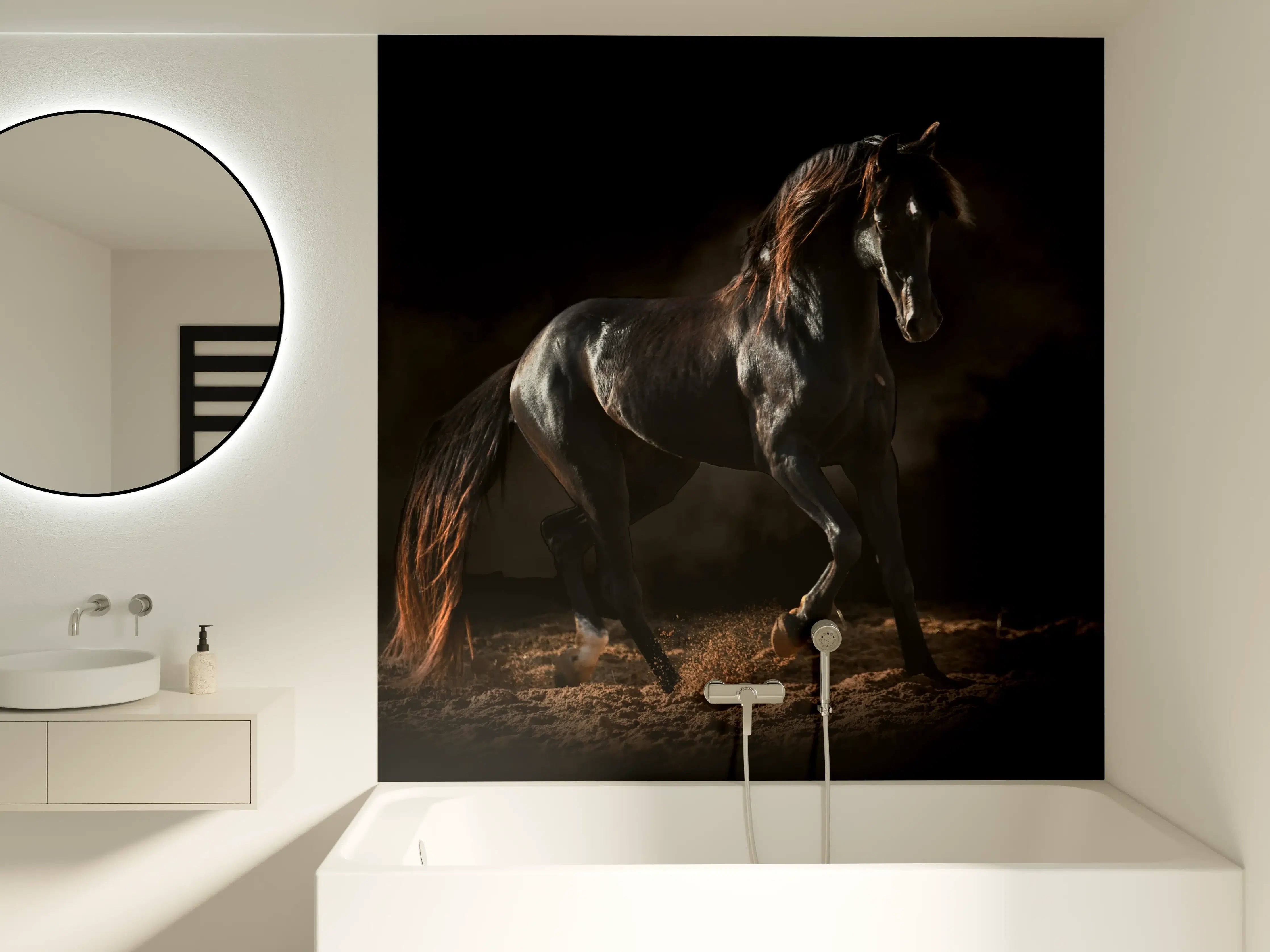 Badewannen-Rückwand - Kunstfoto eines schwarzen Pferdes