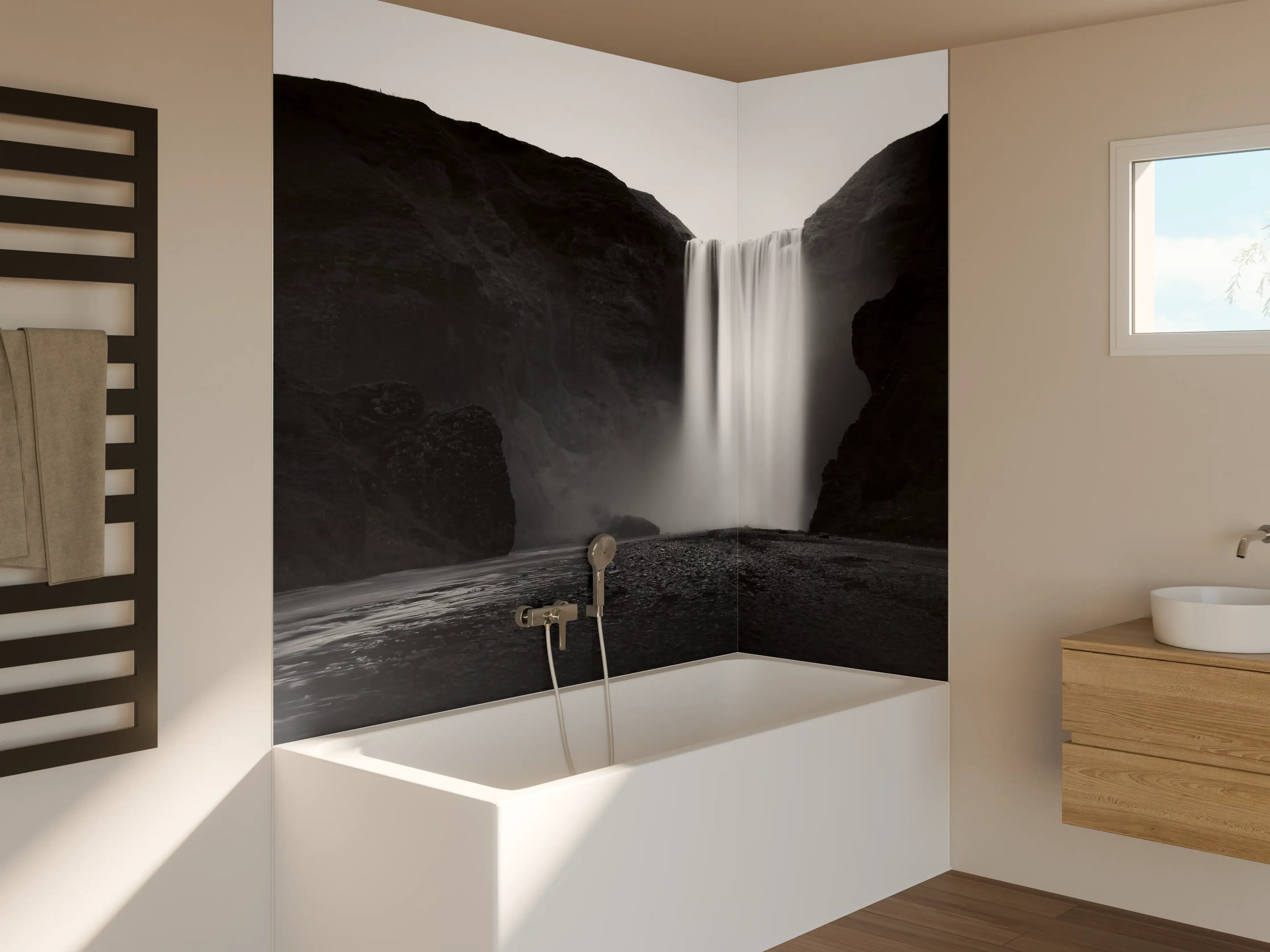 Badewannen-Rückwand - Kunstfotografie - Skogafoss Wasserfall, Island