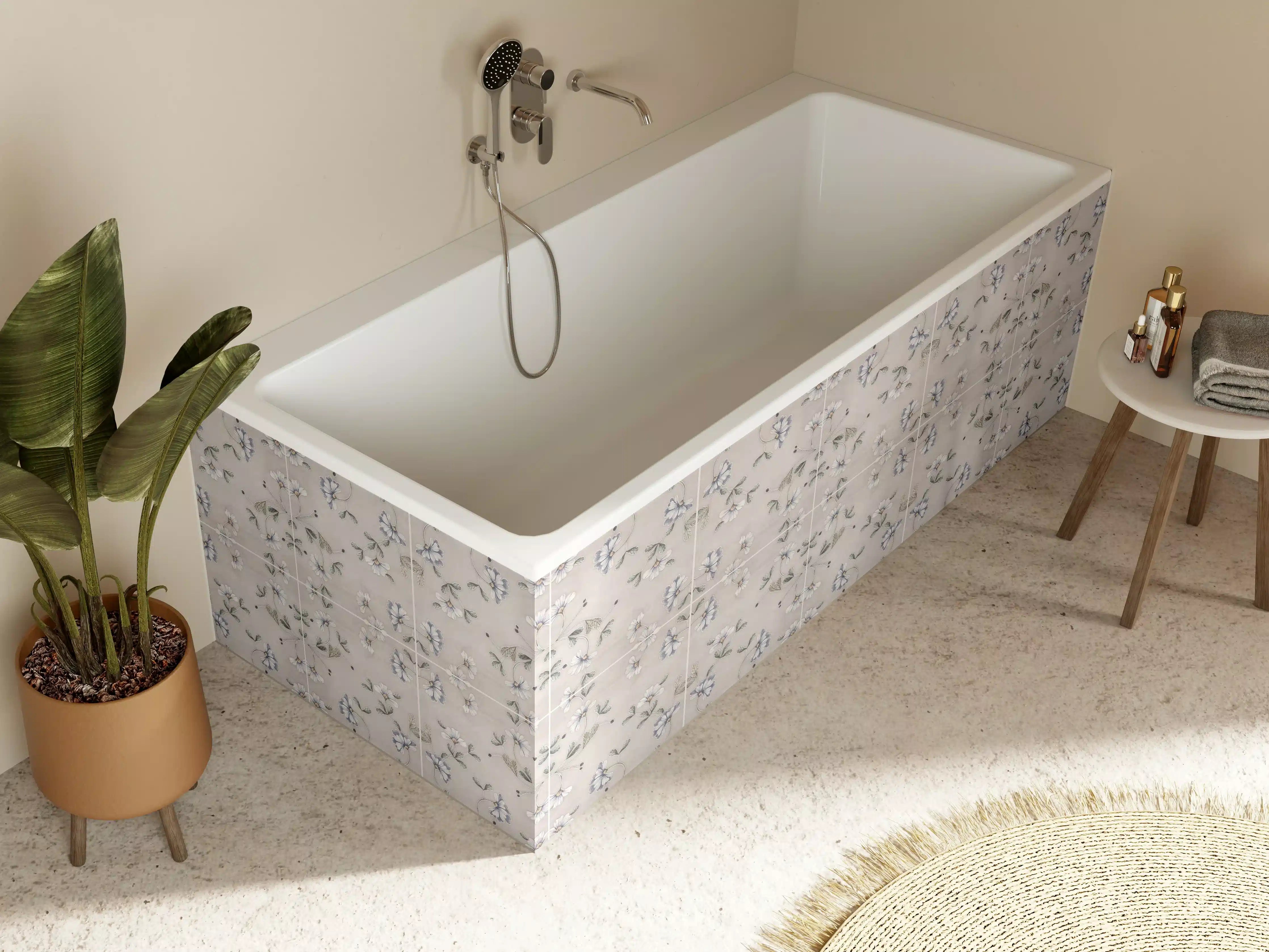 Badewannen-Rückwand - Lädierte Vintage Patchwork-Fliesen