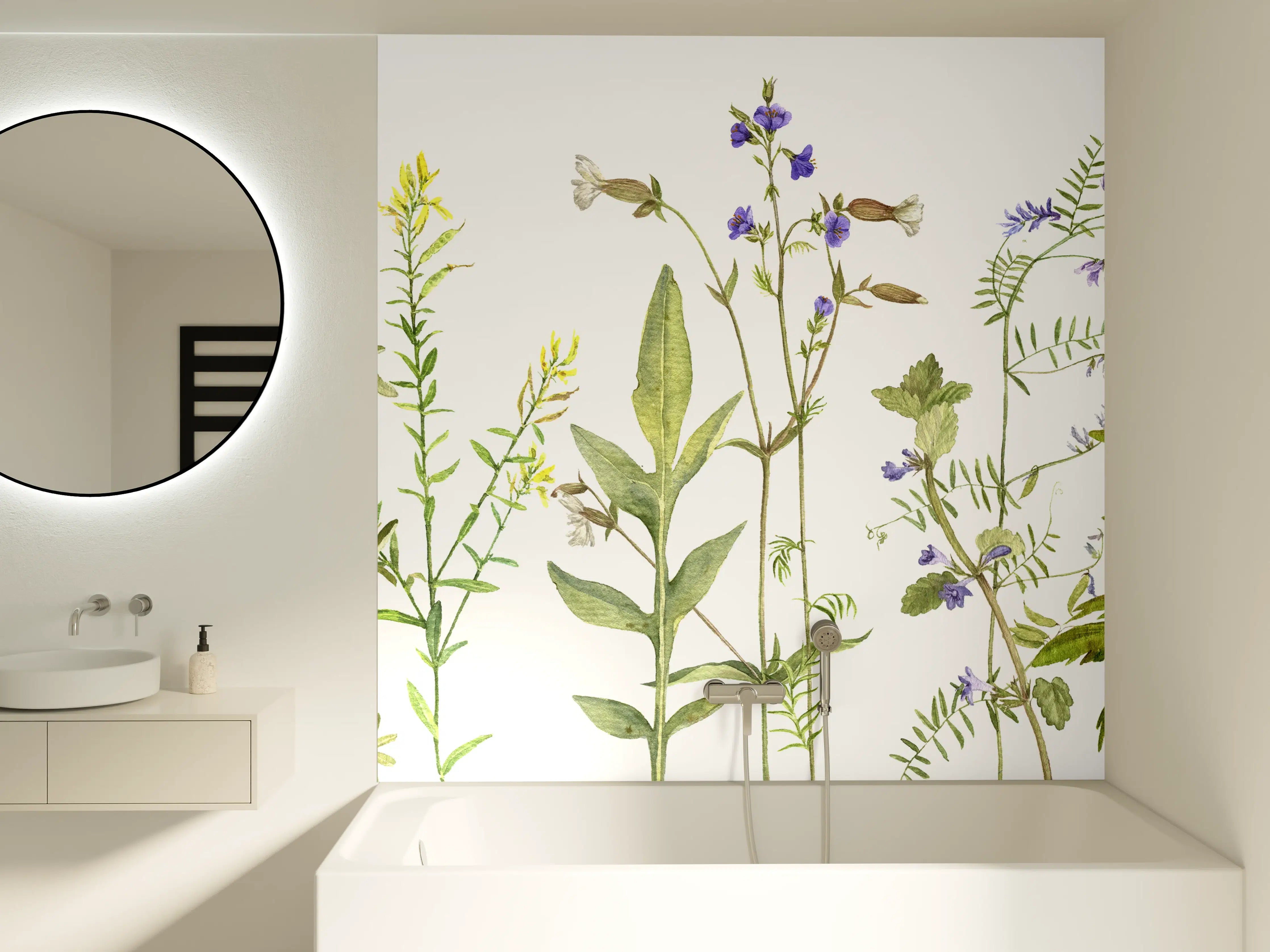 Badewannen-Rückwand - Ländliche Blumenwiese im Frühling