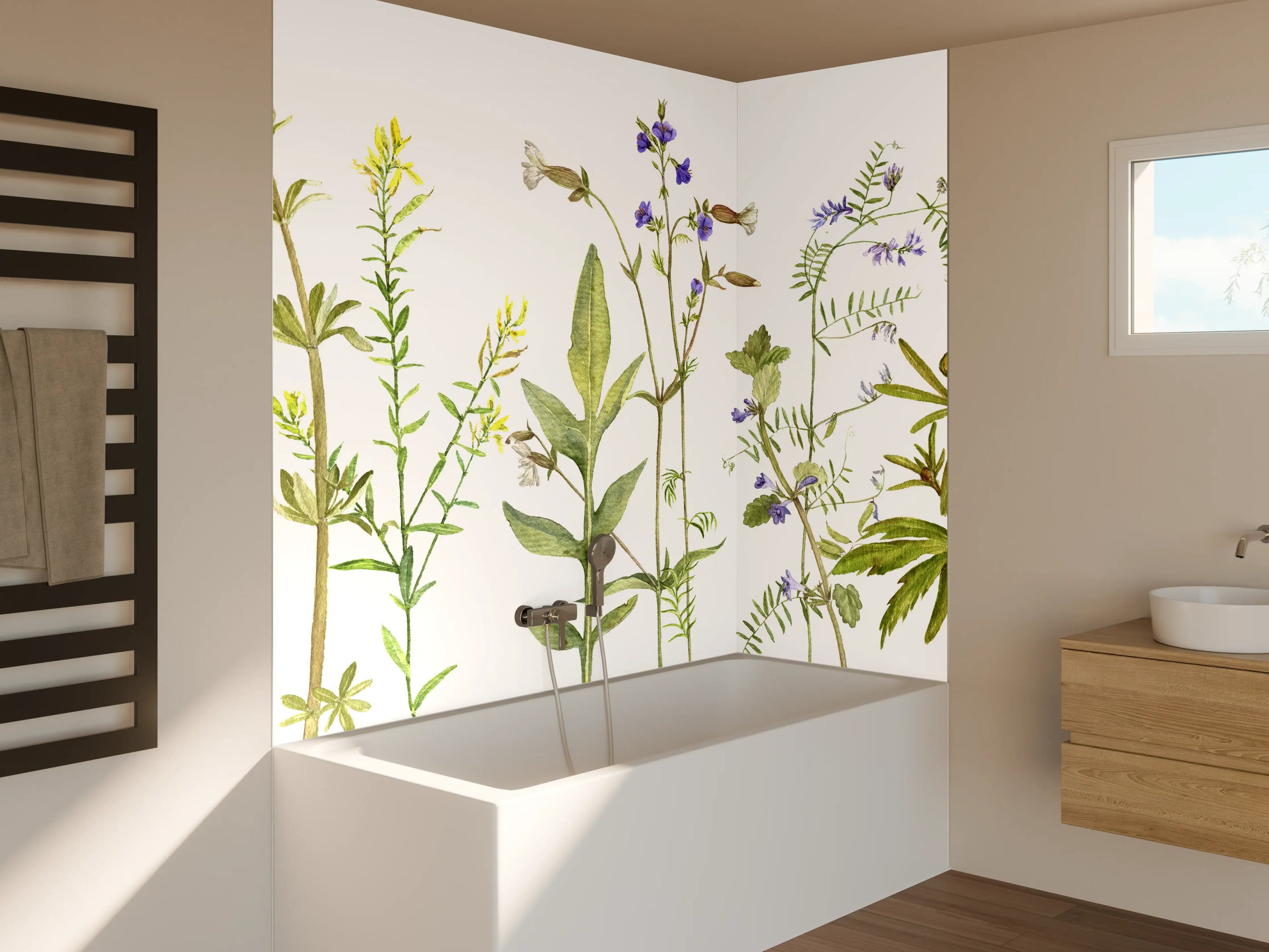 Badewannen-Rückwand - Ländliche Blumenwiese im Frühling